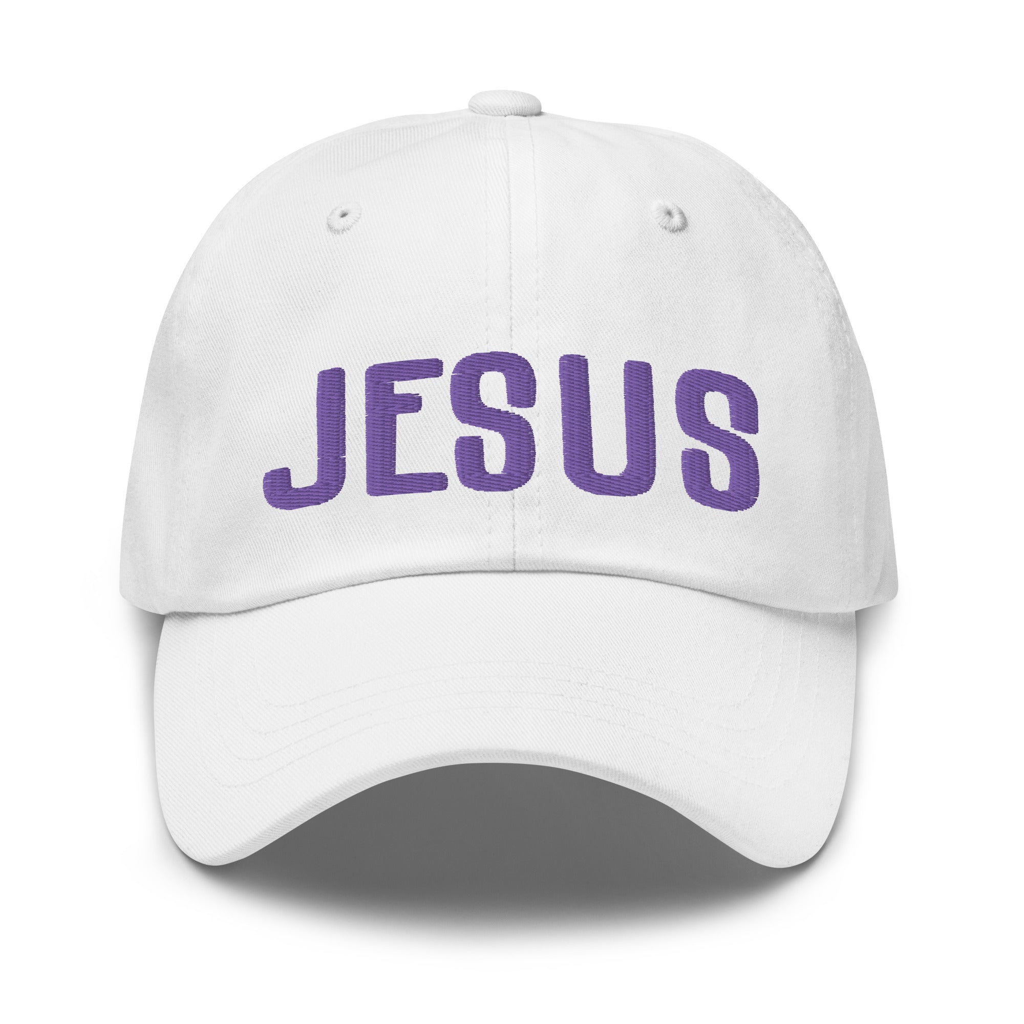 Jesus Classic Dad's Cap - White with Purple Embroidery - Jesus Passion Apparel