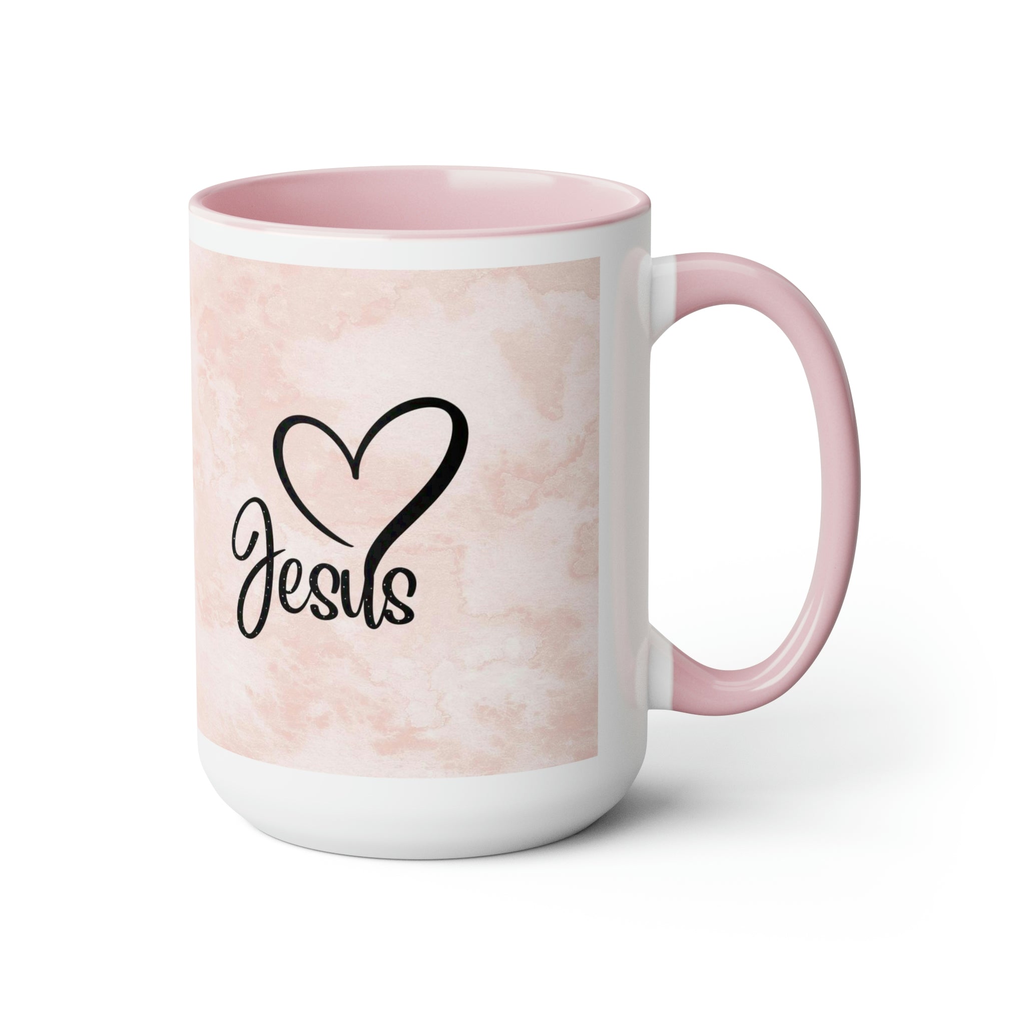 Jesus Faith Hope Love Pink and White Two - Tone Coffee Mug, 15oz - Jesus Passion Apparel