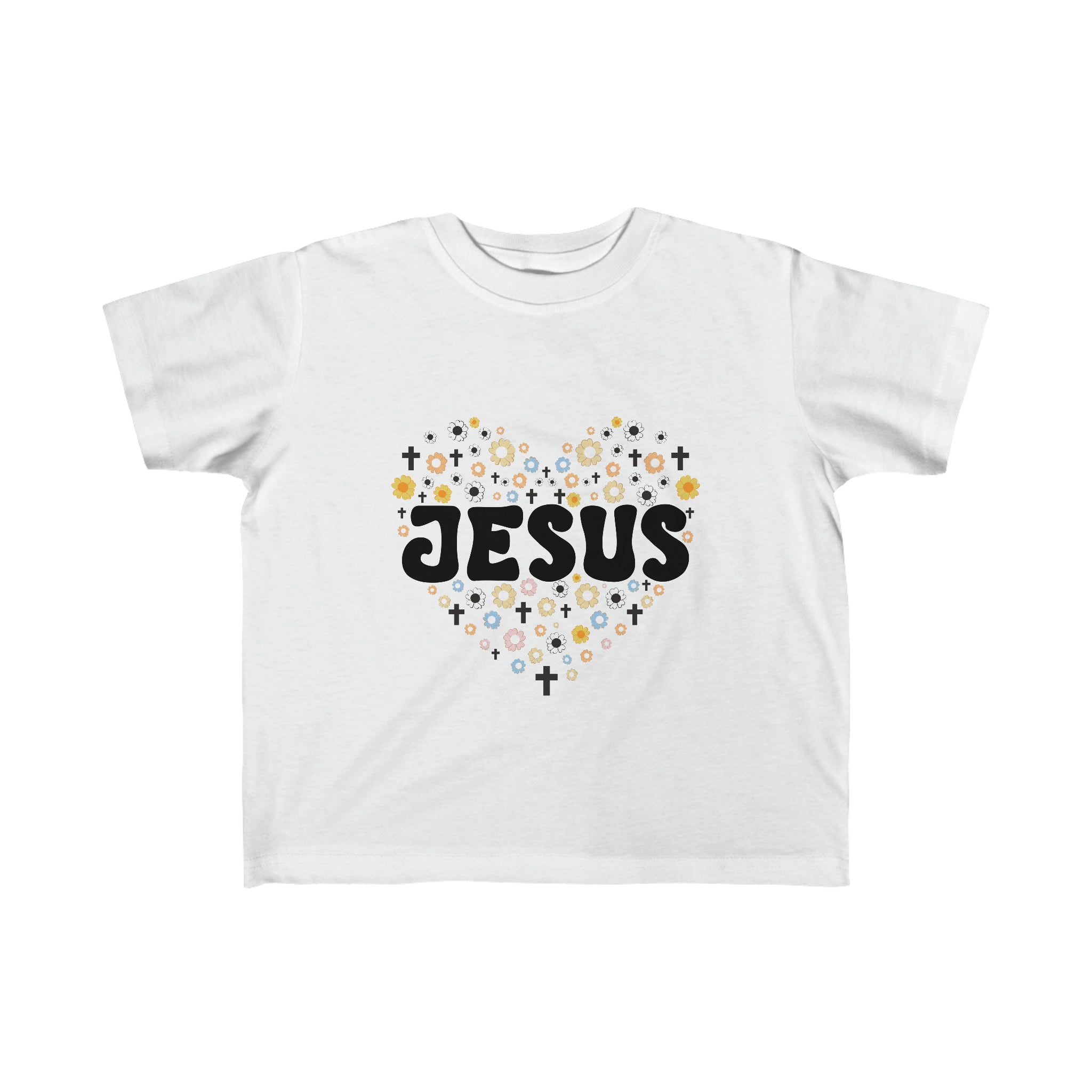 Jesus Heart Flowers and Crosses Toddler's Fine Jersey Tee - Jesus Passion Apparel