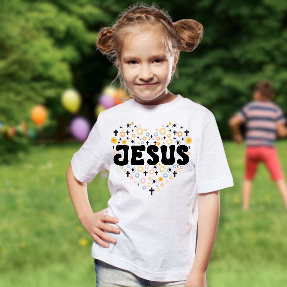 Jesus Heart Flowers and Crosses Toddler's Fine Jersey Tee - Jesus Passion Apparel