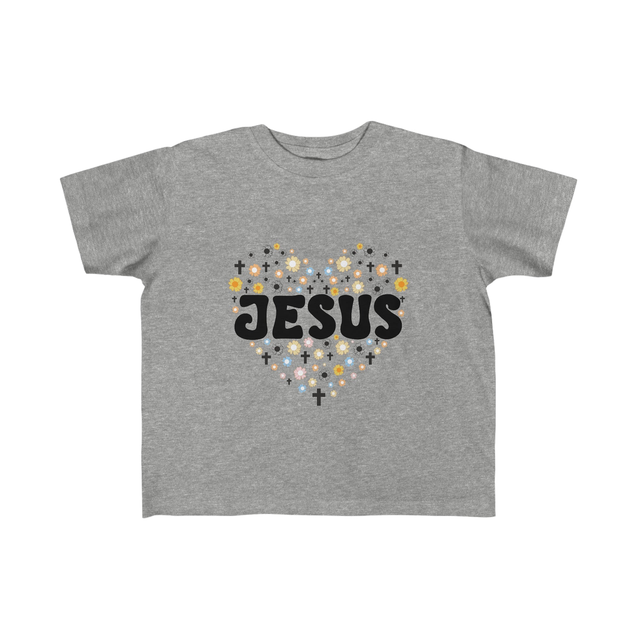 Jesus Heart Flowers and Crosses Toddler's Fine Jersey Tee - Jesus Passion Apparel