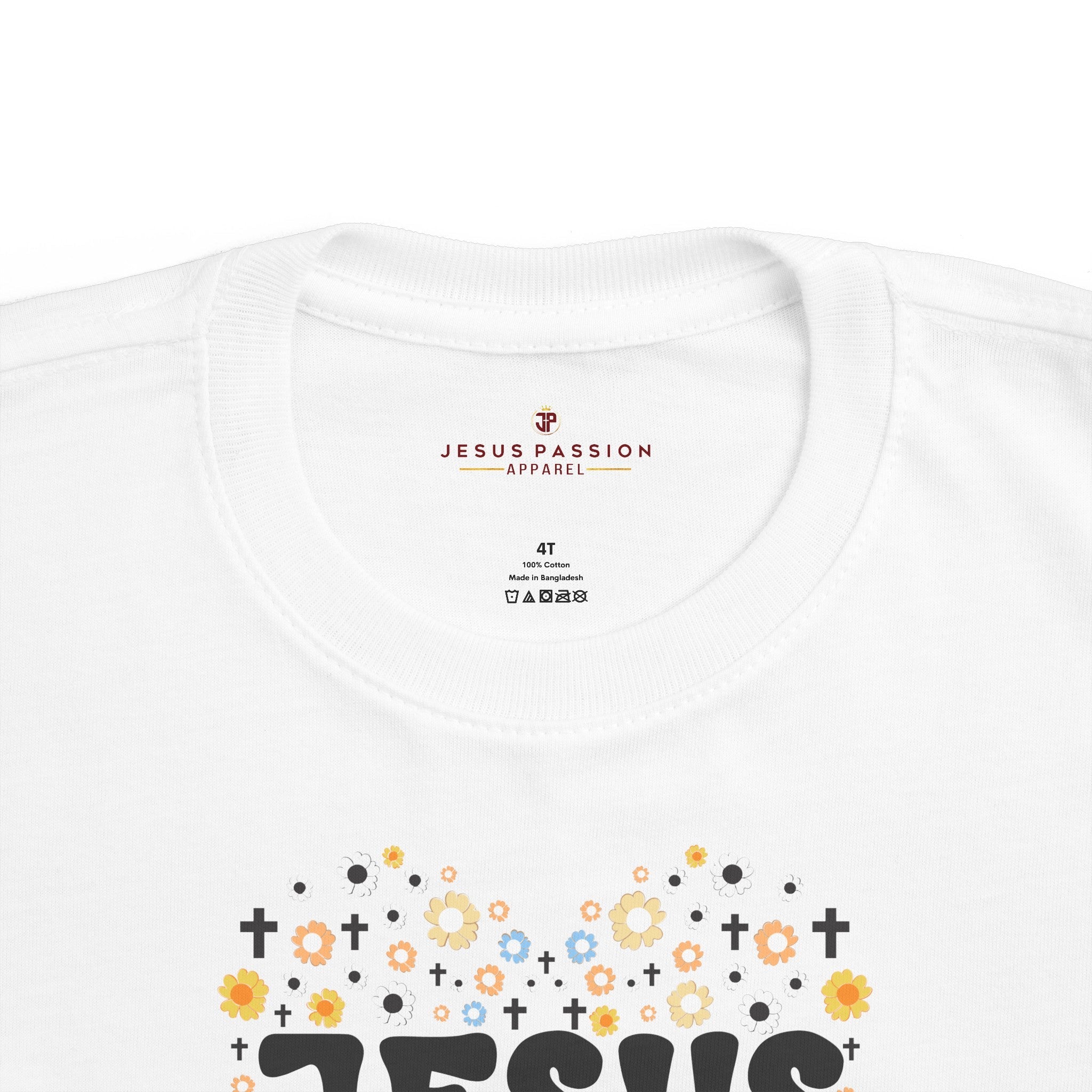 Jesus Heart Flowers and Crosses Toddler's Fine Jersey Tee - Jesus Passion Apparel