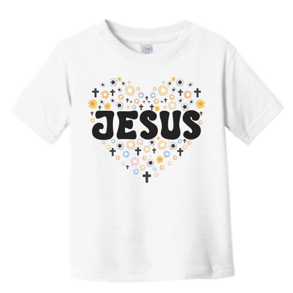 Jesus Heart Flowers and Crosses Toddler's Fine Jersey Tee - Jesus Passion Apparel