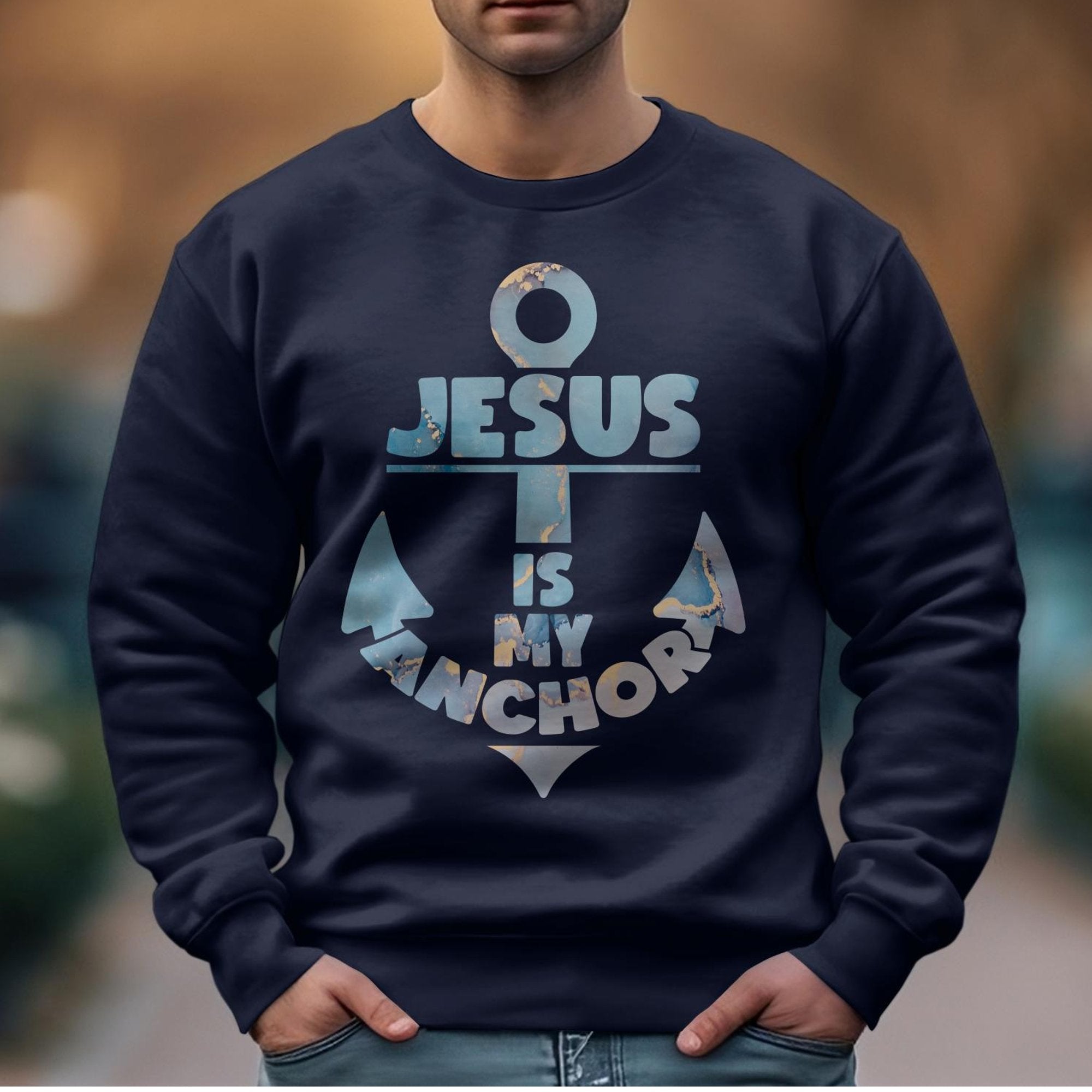 Jesus is My Anchor Men's Fleece Unisex - Fit Sweatshirt - Navy - Jesus Passion Apparel