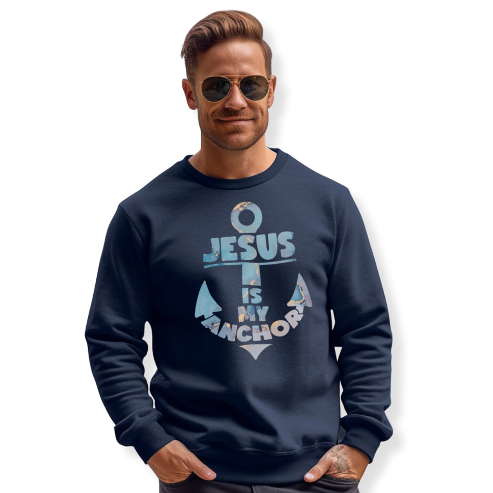 Jesus is My Anchor Men's Fleece Unisex - Fit Sweatshirt - Navy - Jesus Passion Apparel