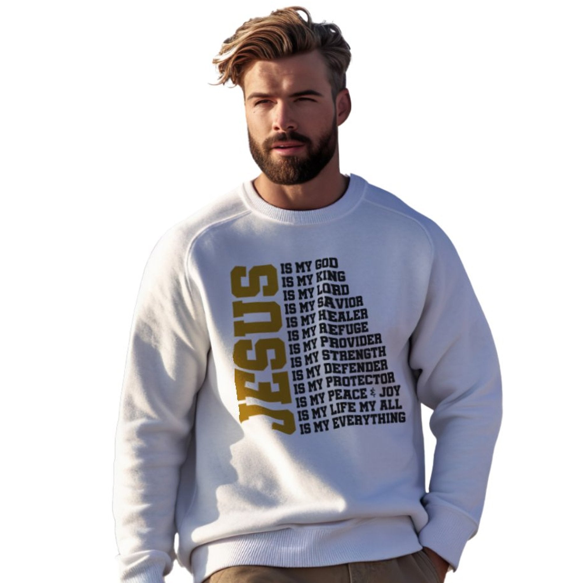 Jesus is My Everything Men's Unisex - Fit Fleece Sweatshirt - White - Jesus Passion Apparel