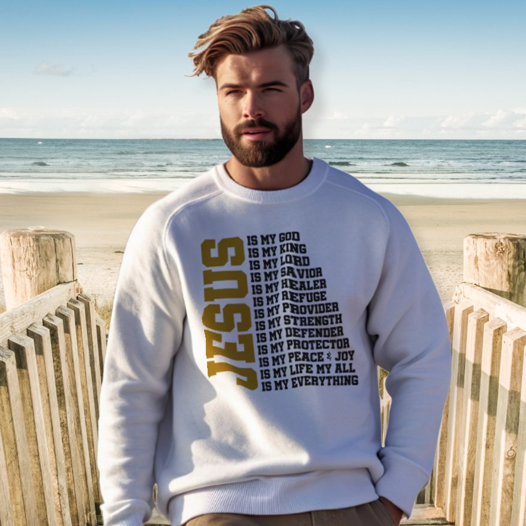 Jesus is My Everything Men's Unisex - Fit Fleece Sweatshirt - White - Jesus Passion Apparel