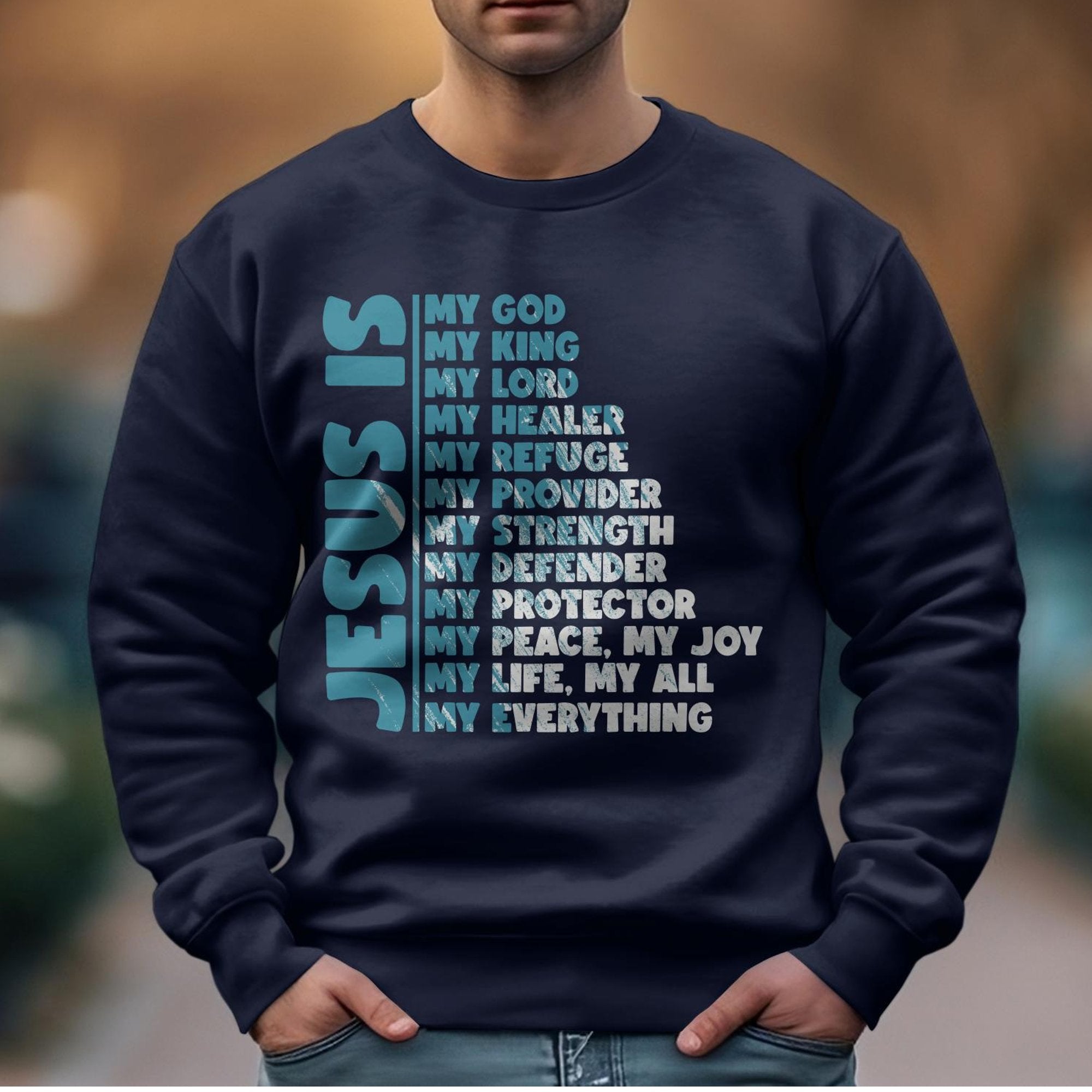 Jesus Is My Men's Fleece Unisex - Fit Sweatshirt - Navy - Jesus Passion Apparel