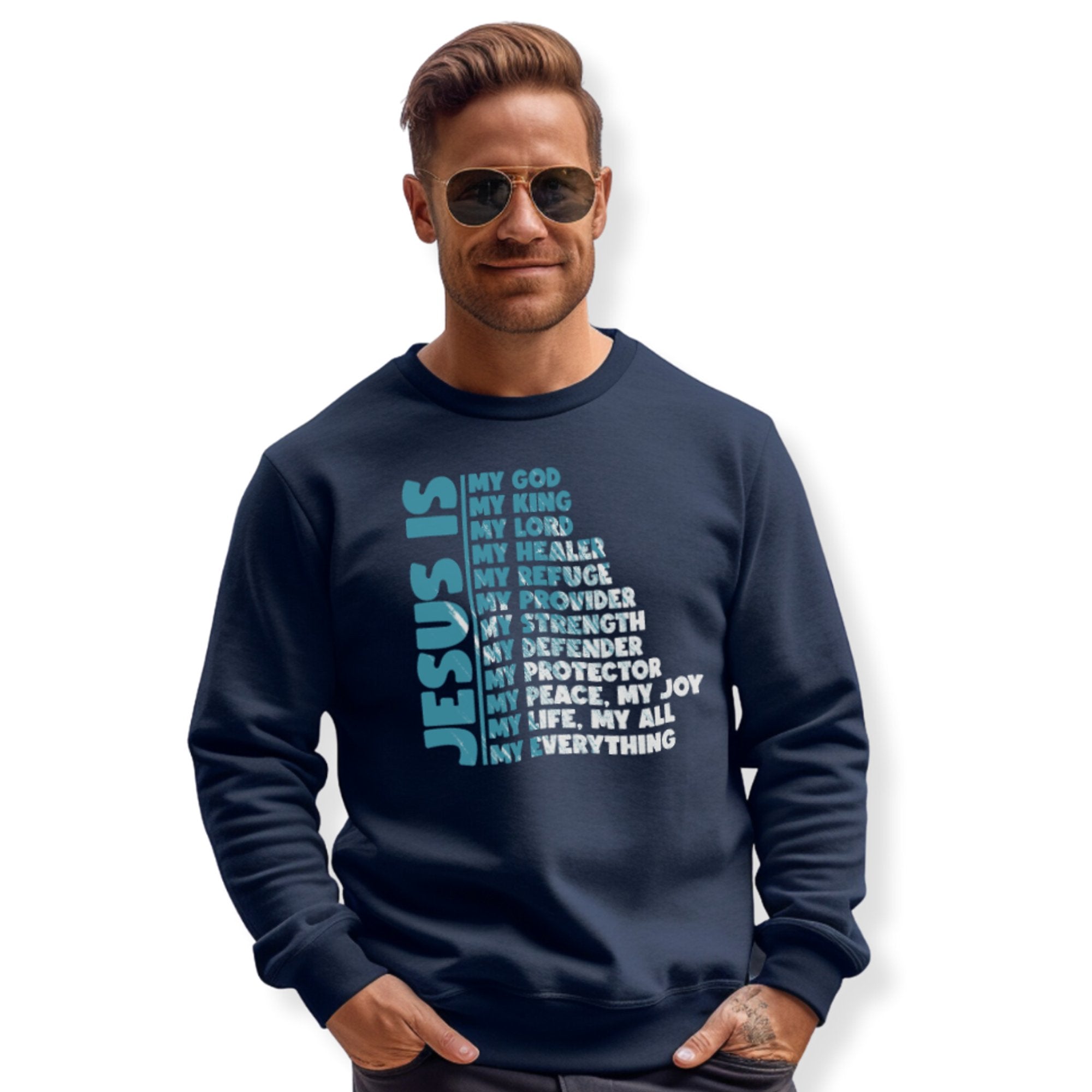 Jesus Is My Men's Fleece Unisex - Fit Sweatshirt - Navy - Jesus Passion Apparel