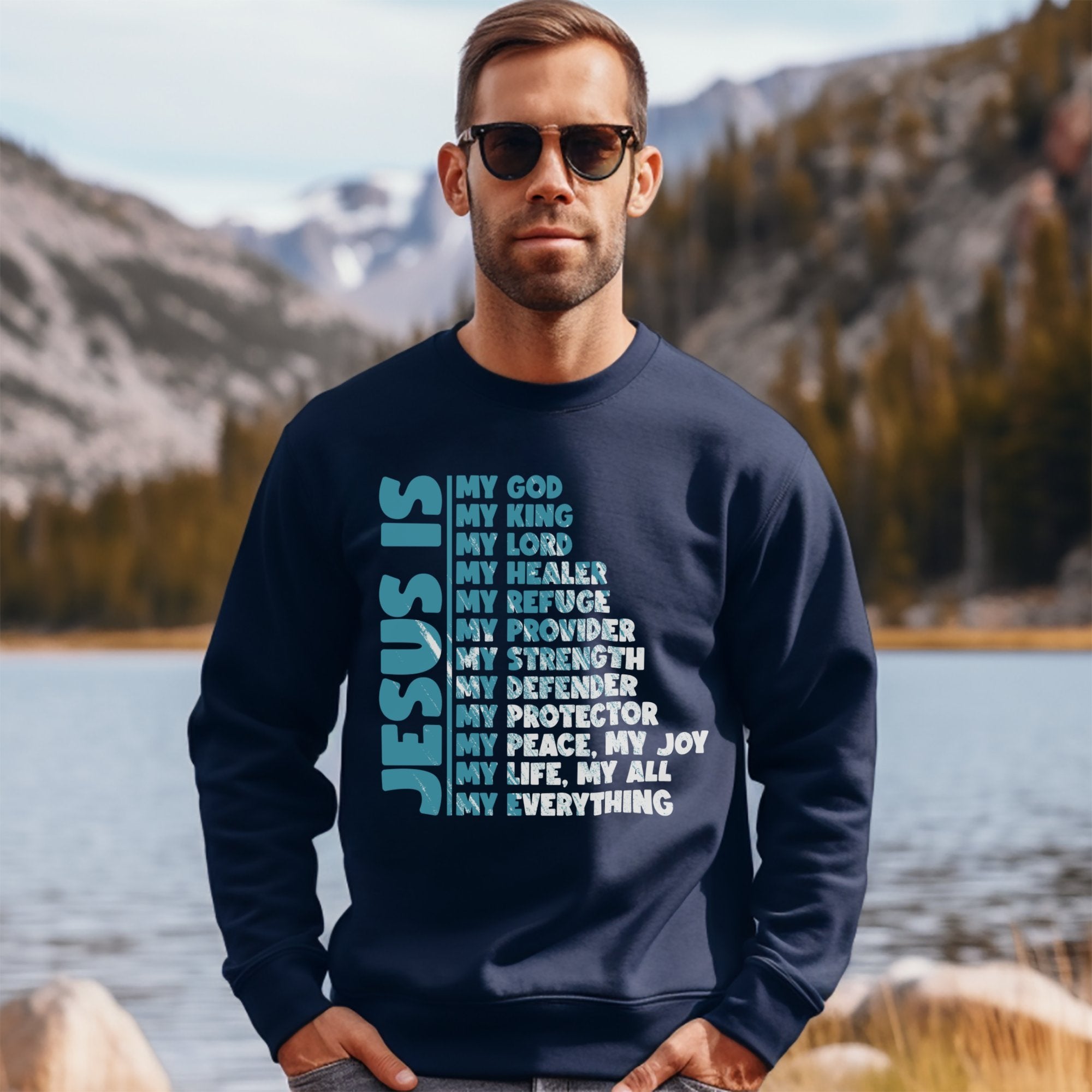 Jesus Is My Men's Fleece Unisex - Fit Sweatshirt - Navy - Jesus Passion Apparel