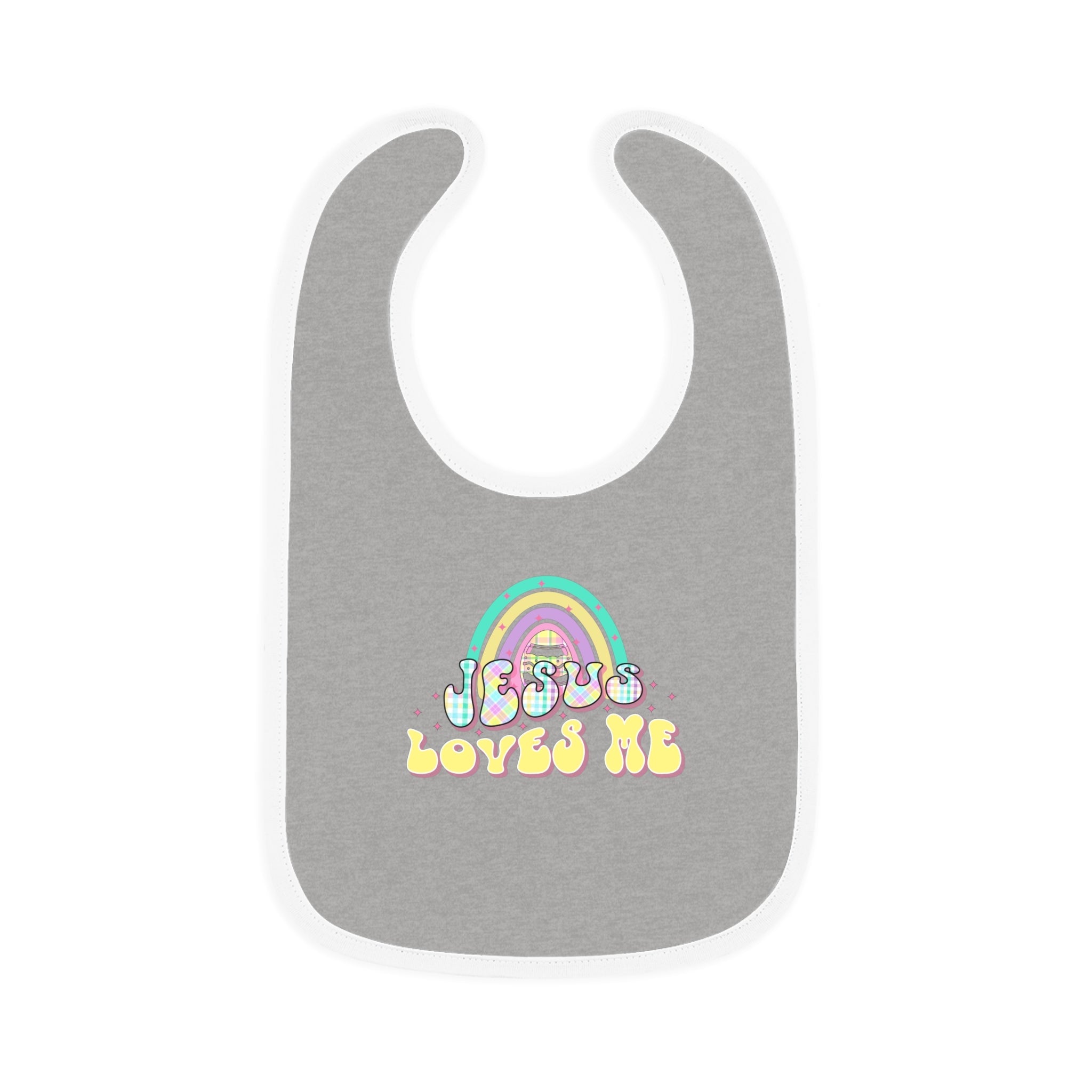 Jesus Loves Me Retro Pastel Plaid Baby Jersey Bib - Jesus Passion Apparel