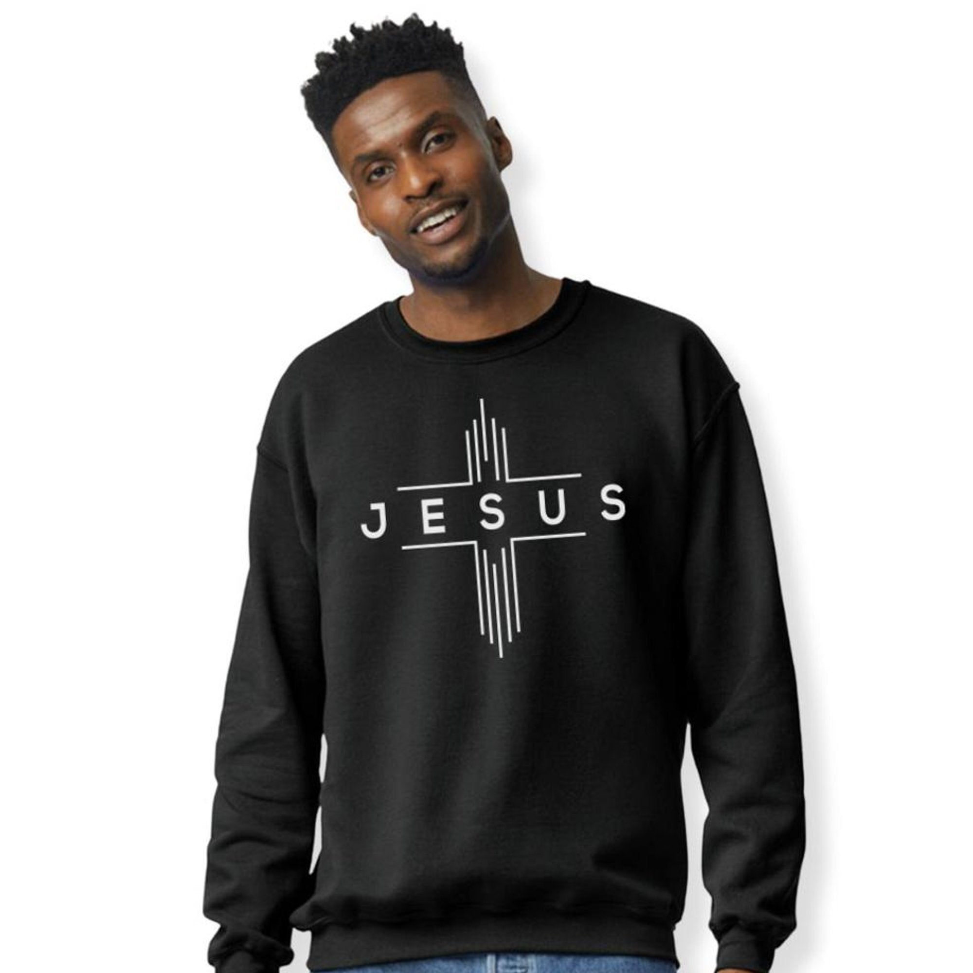 JESUS Modern Cross Men's Unisex - Fit Fleece Sweatshirt - Black - Jesus Passion Apparel