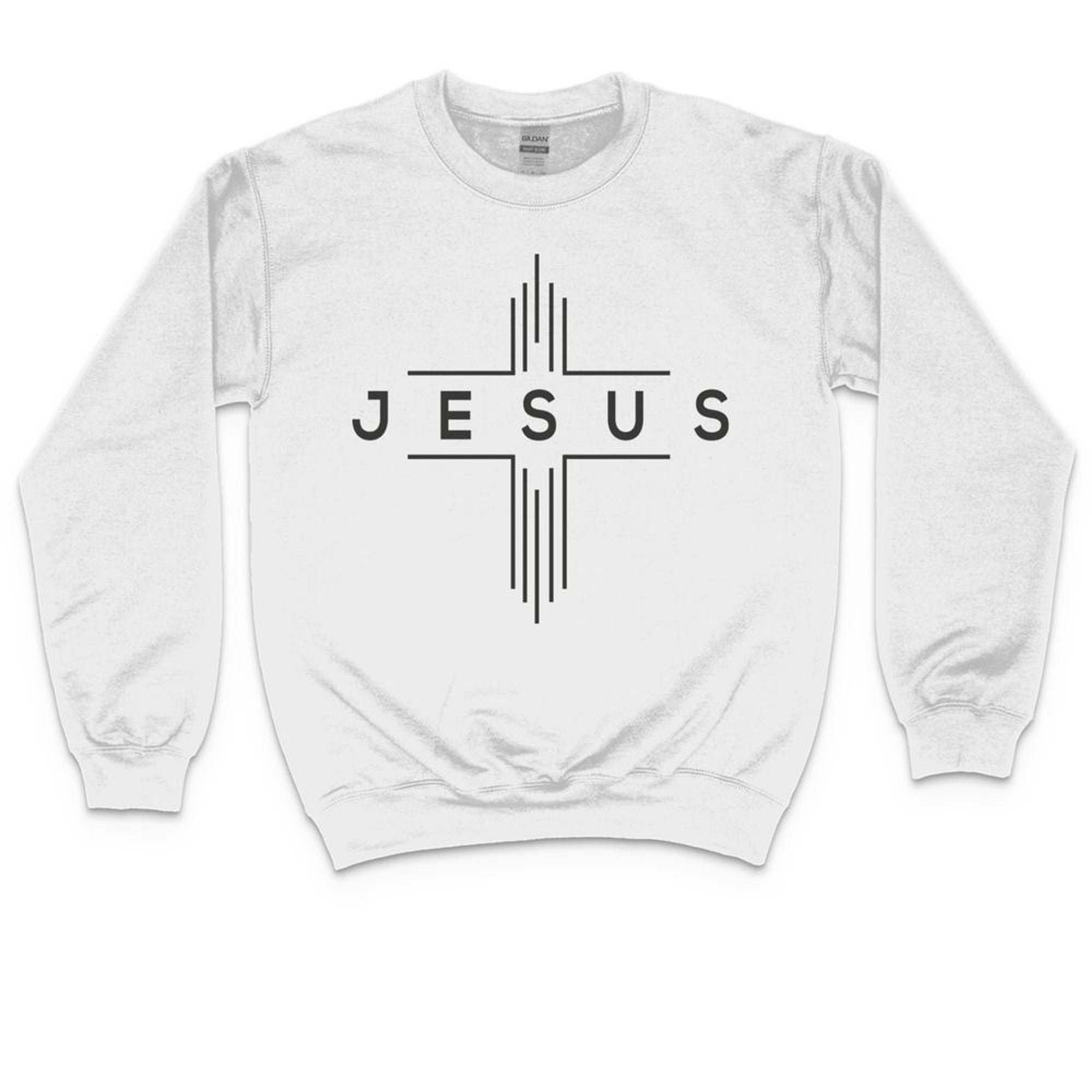 JESUS Modern Cross Men's Unisex - Fit Fleece Sweatshirt - White - Jesus Passion Apparel