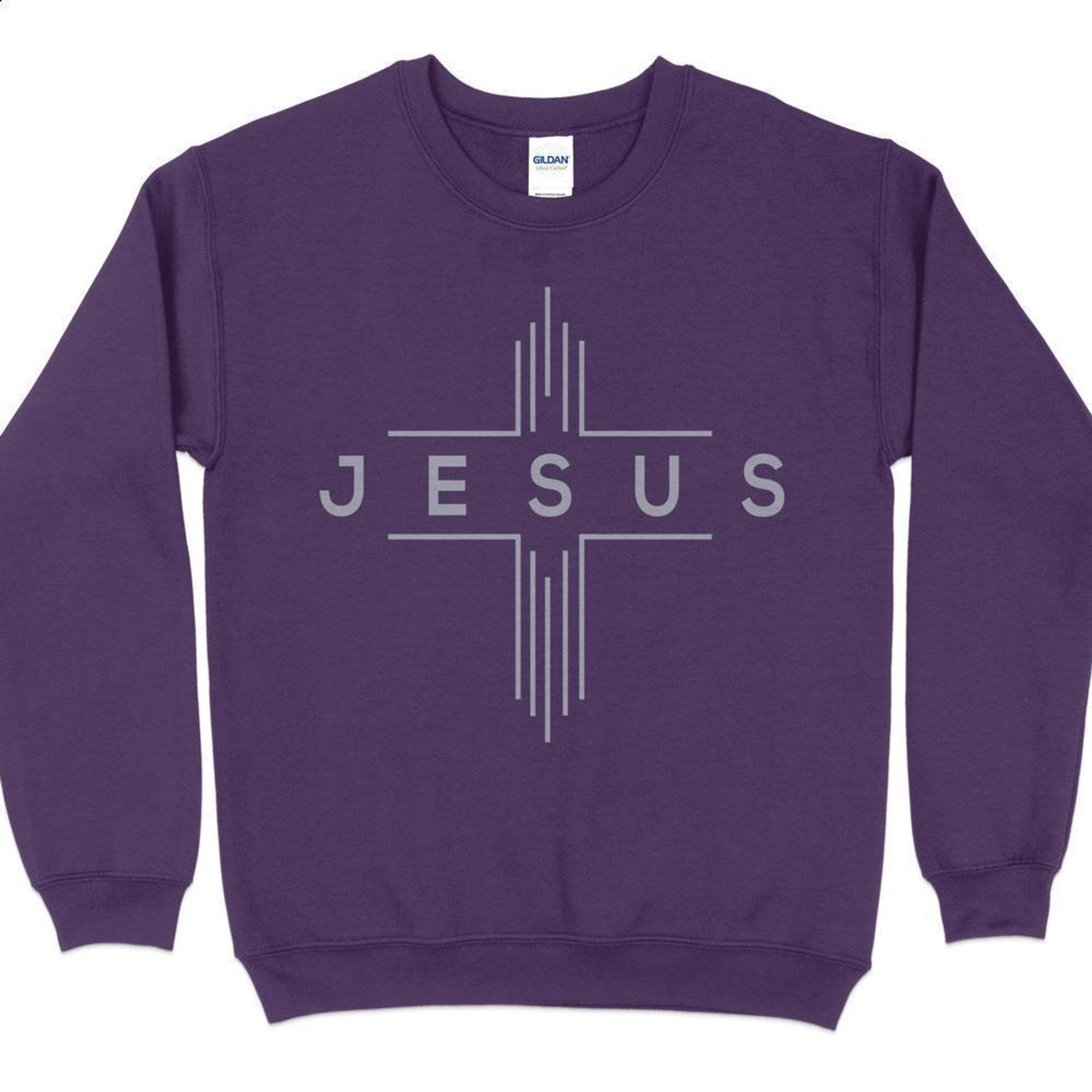 Jesus Modern Cross Silver Men's Unisex - Fit Fleece Sweatshirt - Purple - Jesus Passion Apparel