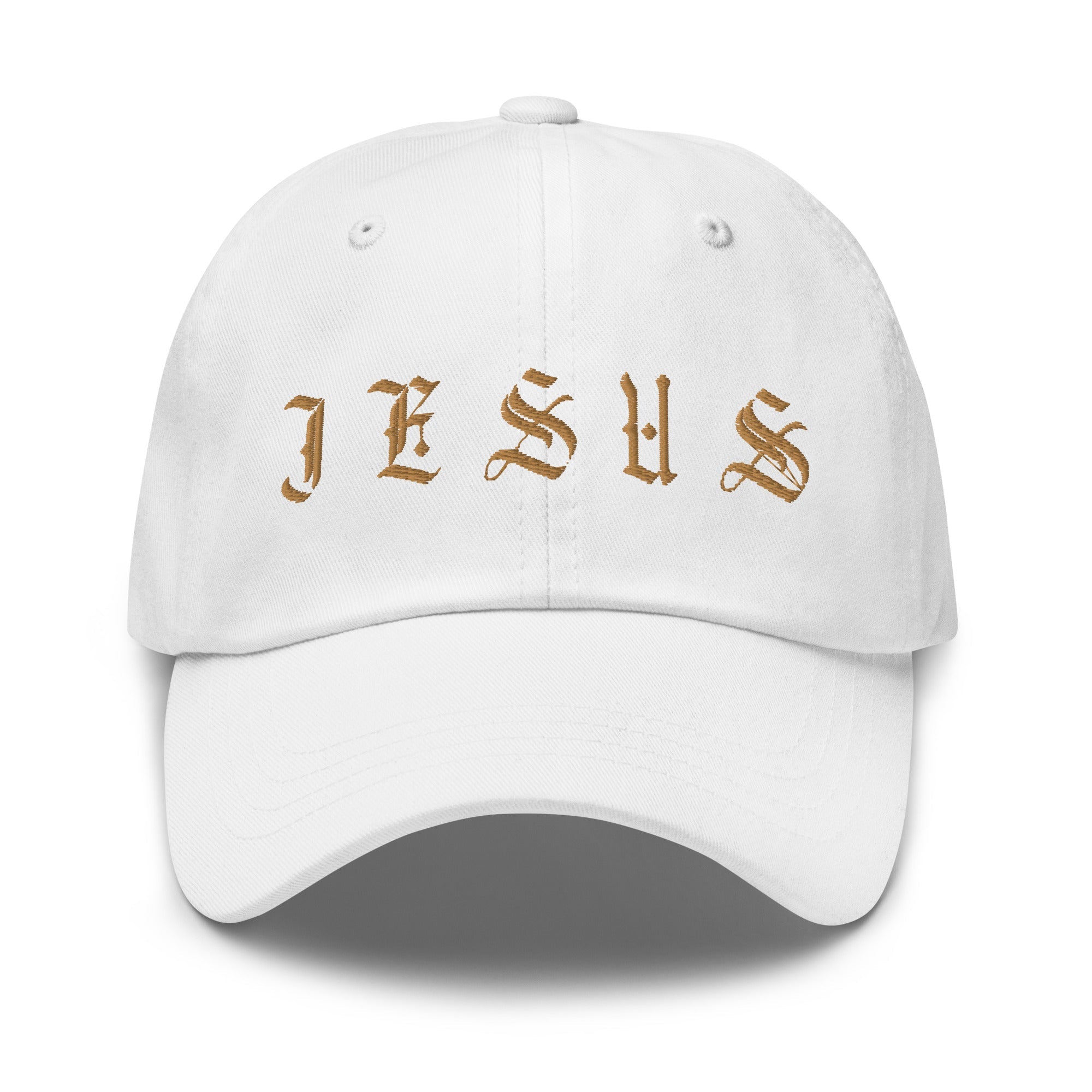 Jesus Tatoo - Inspired Classic Dad's Cap - White with Gold Embroidery - Jesus Passion Apparel