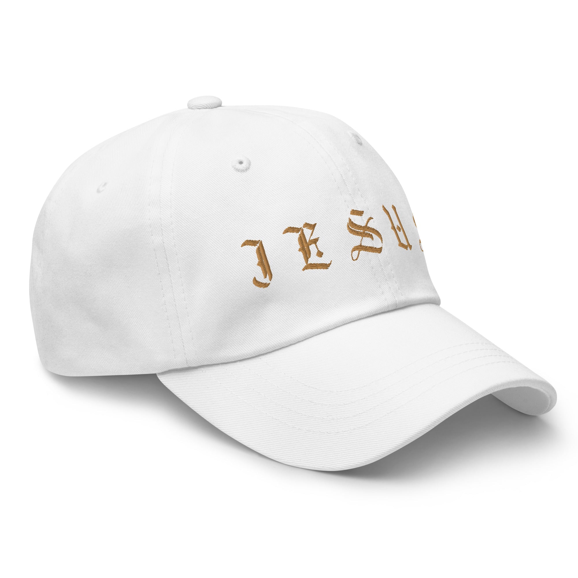 Jesus Tatoo - Inspired Classic Dad's Cap - White with Gold Embroidery - Jesus Passion Apparel