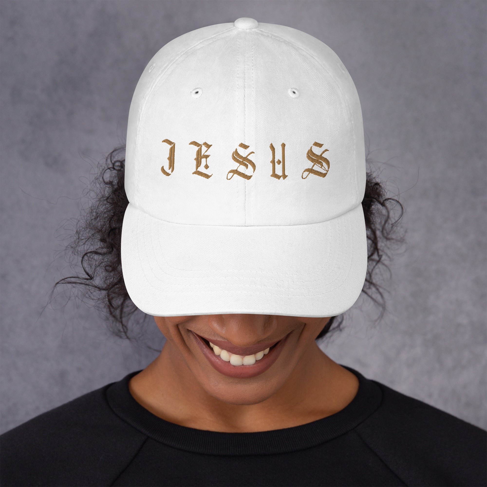 Jesus Tatoo - Inspired Classic Dad's Cap - White with Gold Embroidery - Jesus Passion Apparel