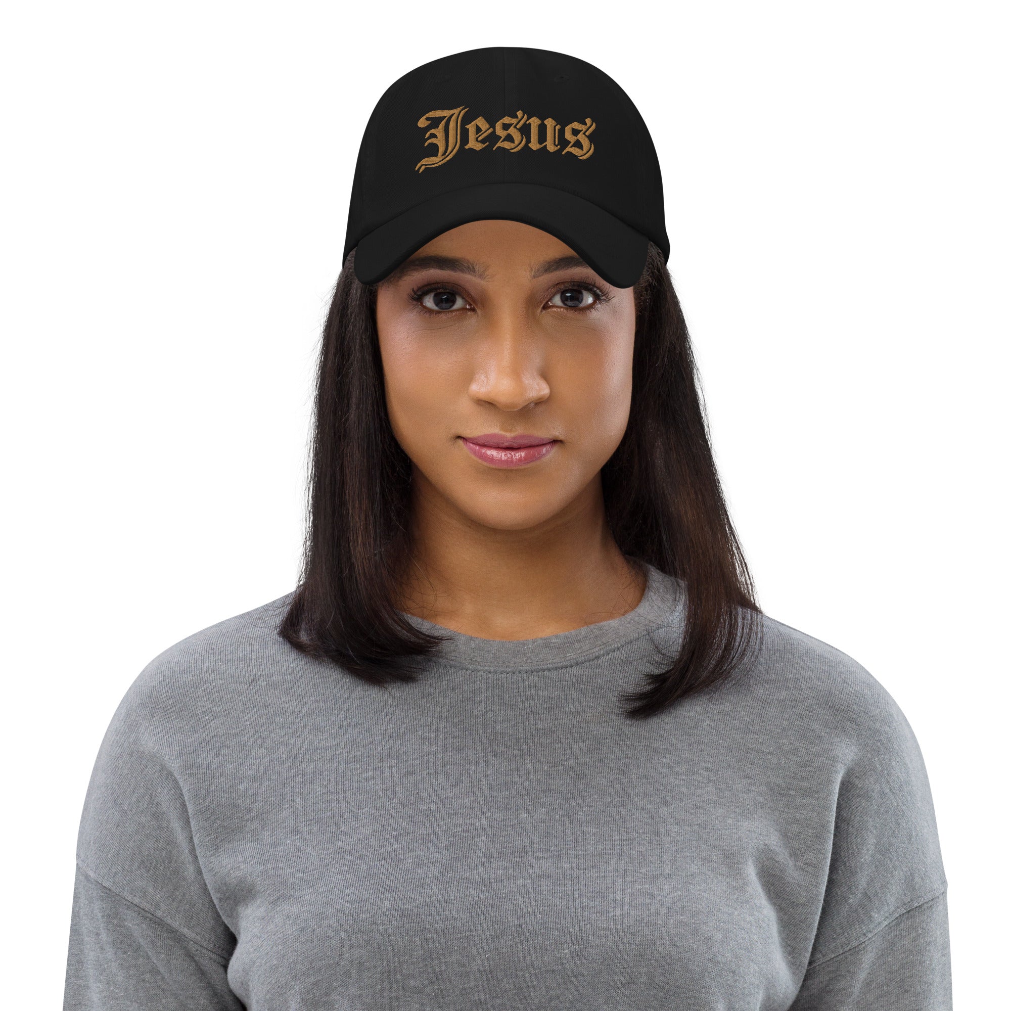 Jesus Tatoo Style Classic Dad's Cap - Black with Gold Embroidery - Jesus Passion Apparel