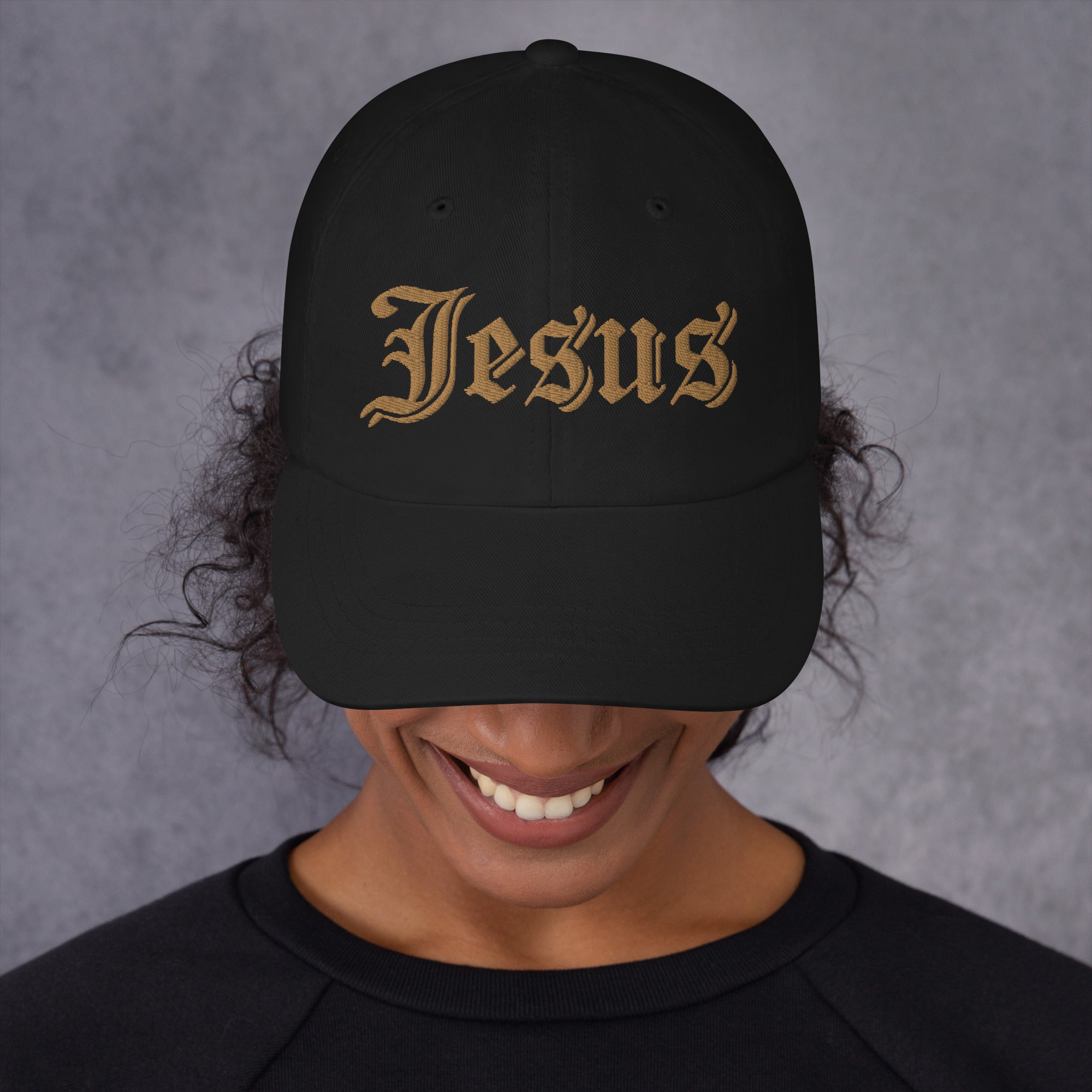 Jesus Tatoo Style Classic Dad's Cap - Black with Gold Embroidery - Jesus Passion Apparel