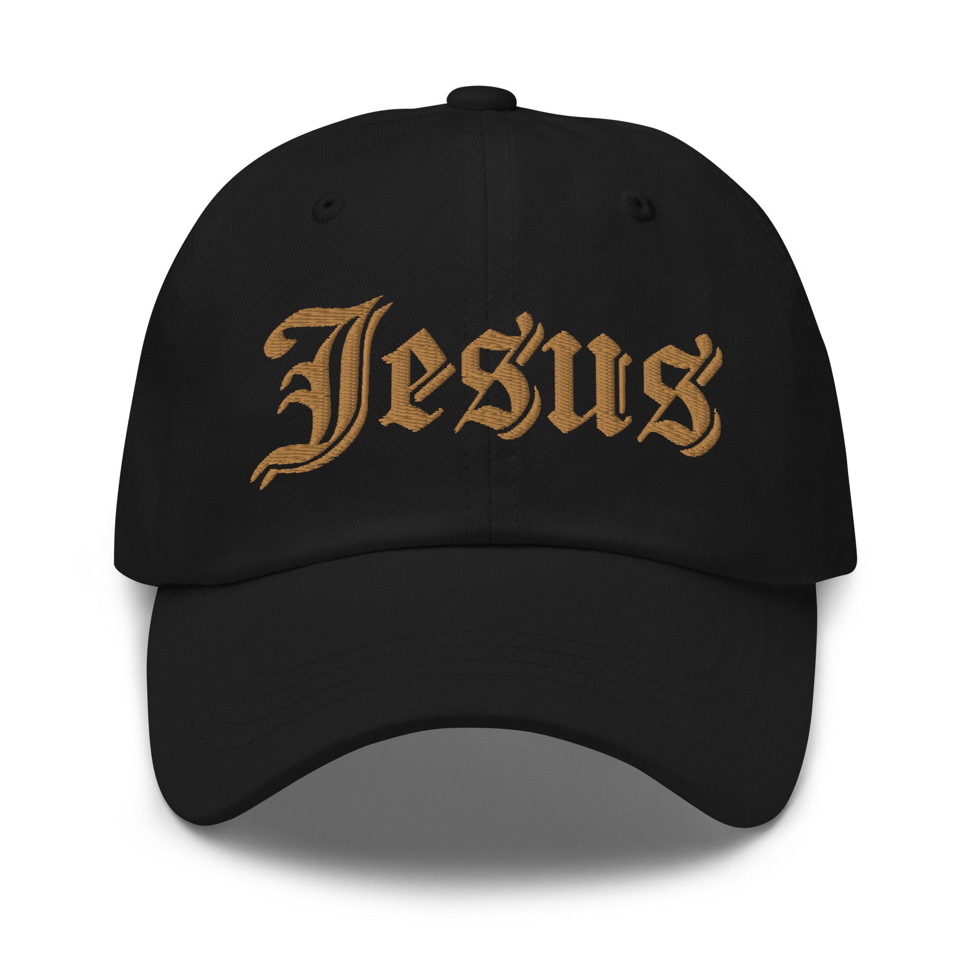 Jesus Tatoo Style Classic Dad's Cap - Black with Gold Embroidery - Jesus Passion Apparel