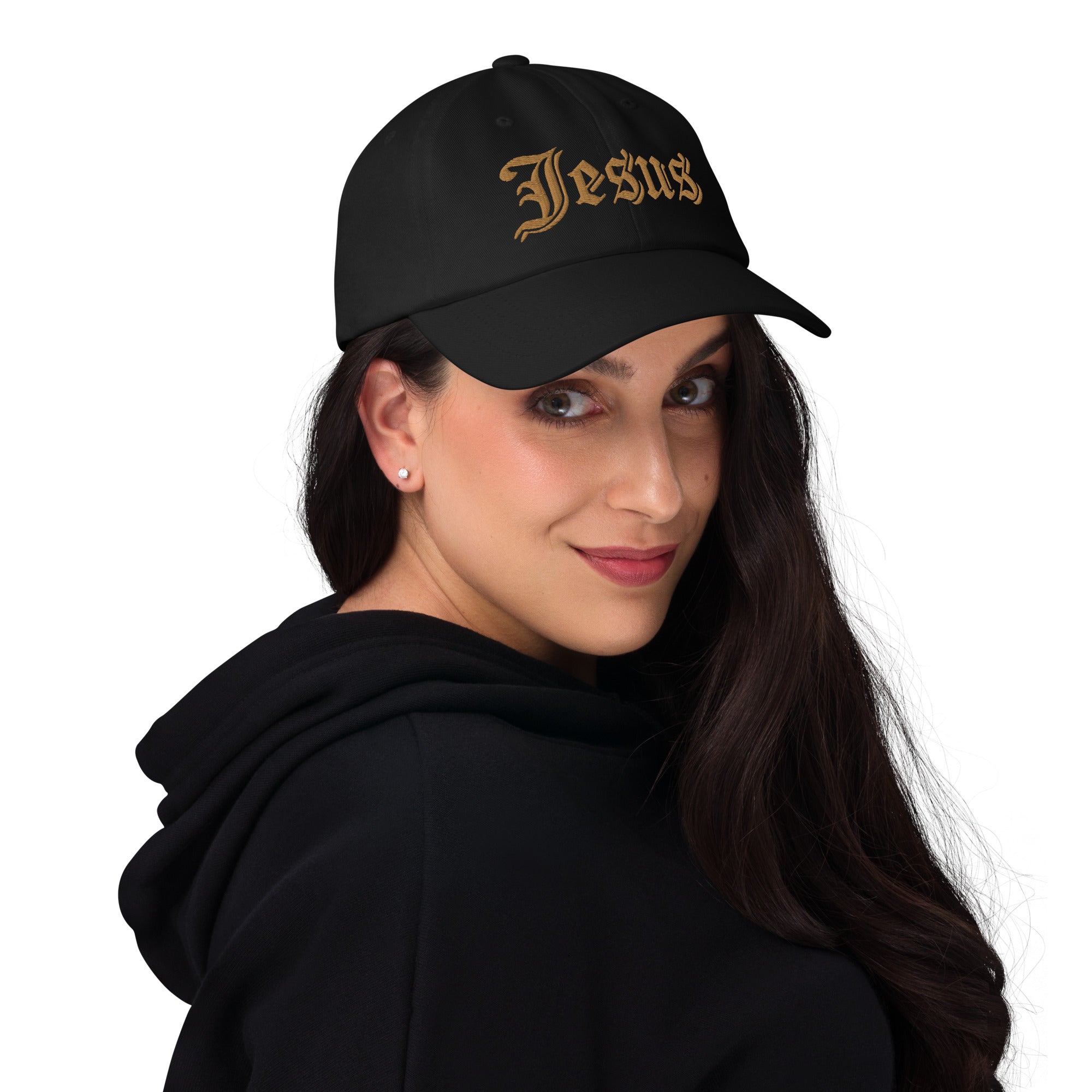 Jesus Tatoo Style Classic Dad's Cap - Black with Gold Embroidery - Jesus Passion Apparel