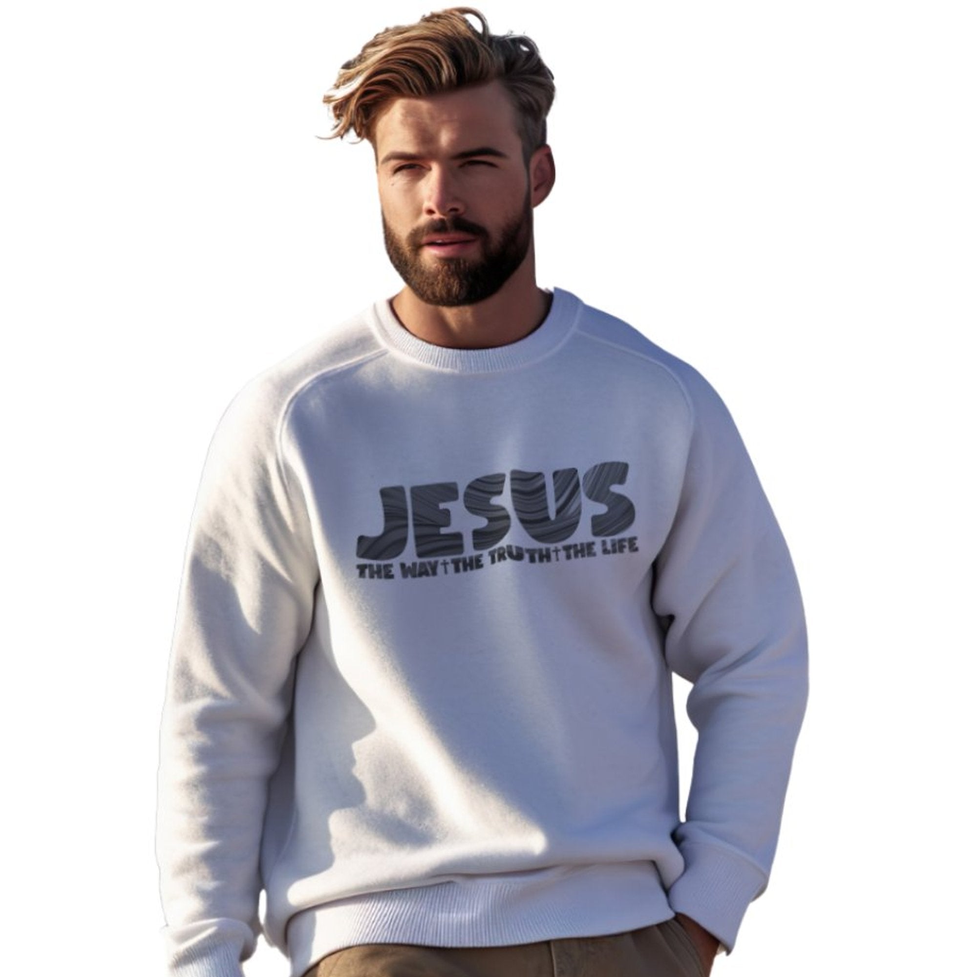 Jesus The Way Men's Unisex - Fit Fleece Sweatshirt - White - Jesus Passion Apparel