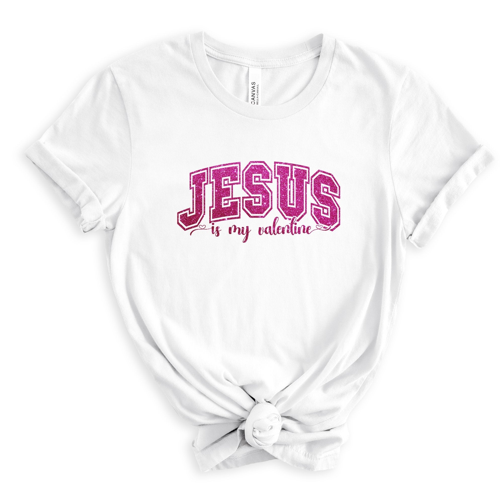 Jesus Valentine Pink Glitter Unisex Jersey Short Sleeve Tee - White - Jesus Passion Apparel