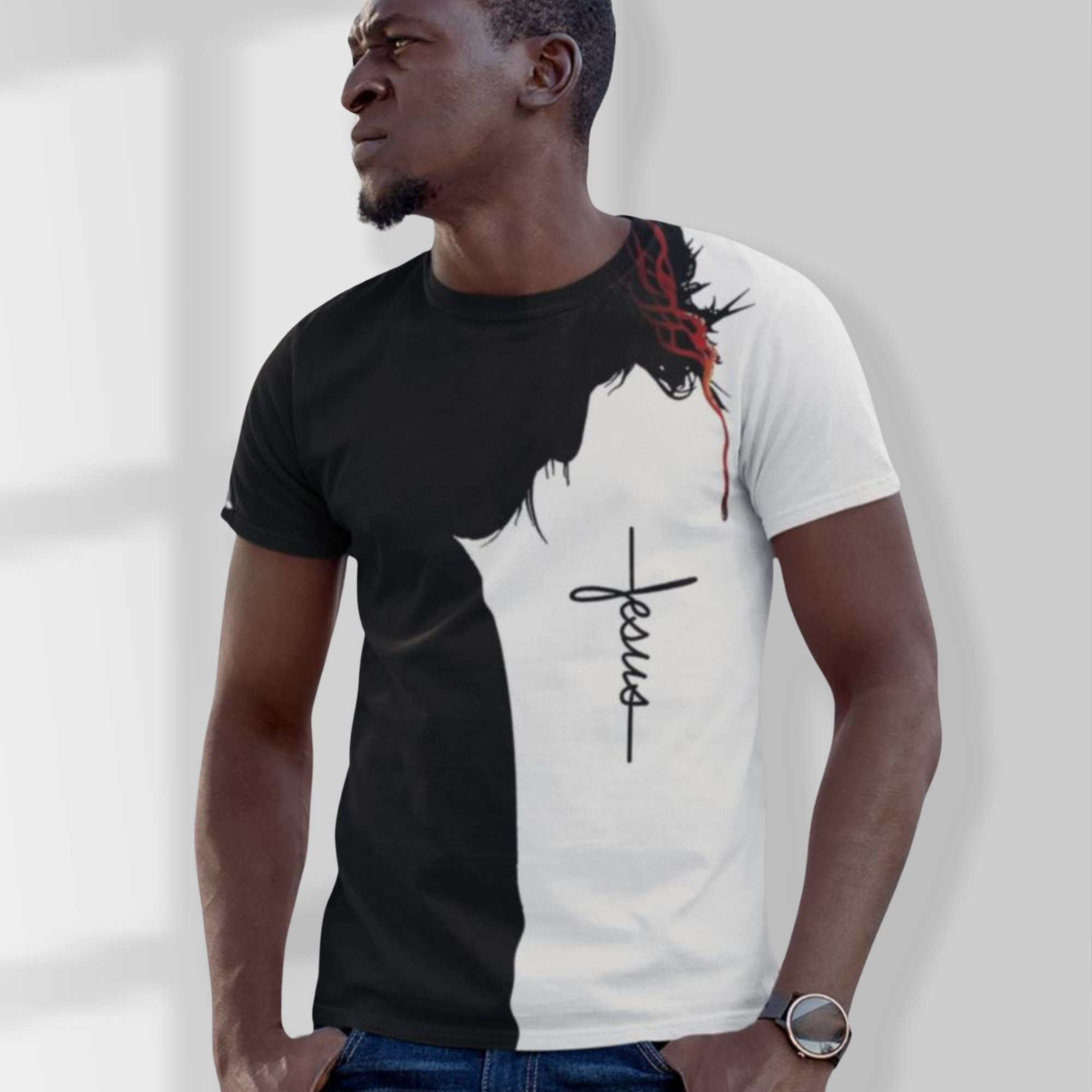 Jesus' Sacrifice Men's Handmade Crew Neck T-Shirt Size: XS Jesus Passion Apparel