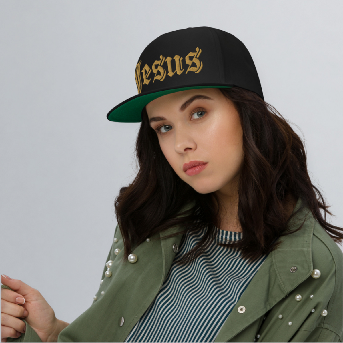 Back view of JESUS — Flat Bill Snapback.