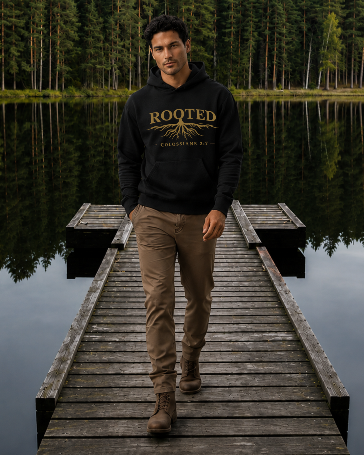 Back view of Rooted Hoodie.