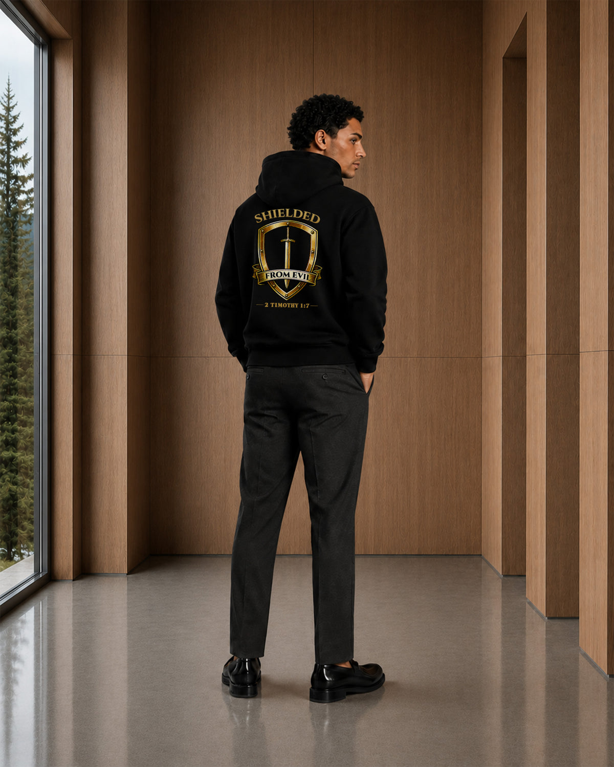 Back view of Shielded From Evil Hoodie.