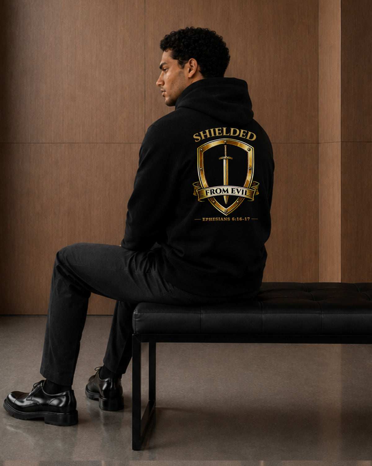 Interior view of Shielded From Evil Hoodie.