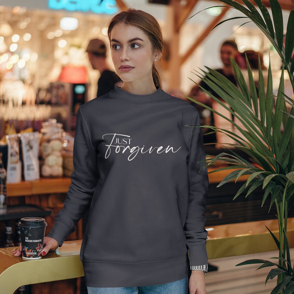 Just Forgiven Women's Fleece Unisex - Fit Sweatshirt Navy / Pink Heliconia - Jesus Passion Apparel