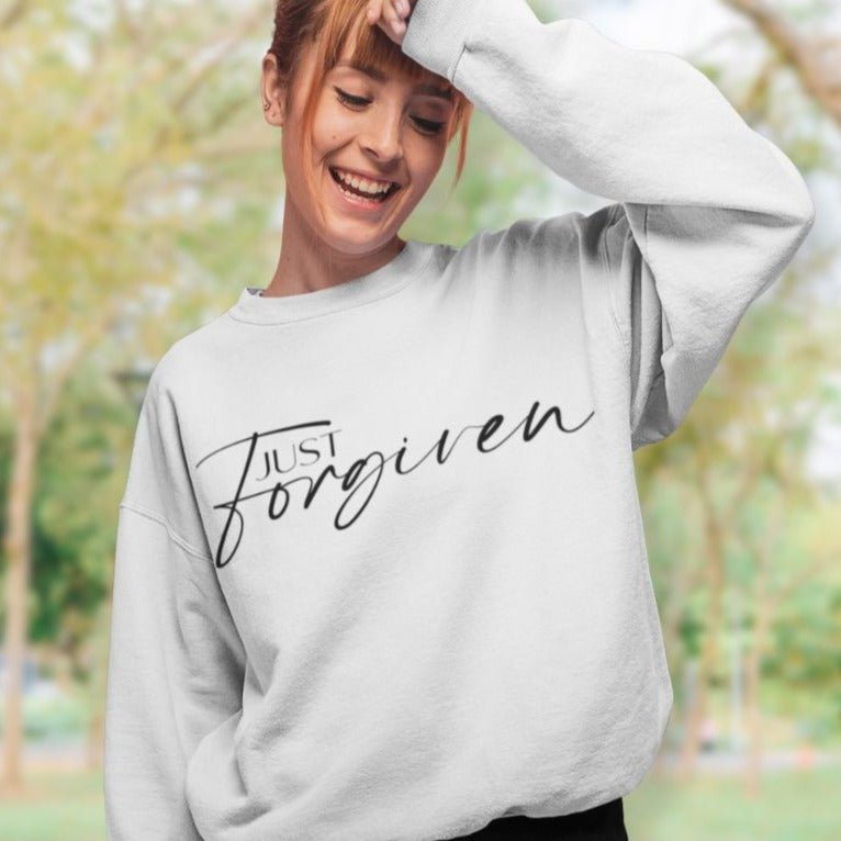 Just Forgiven Women's Fleece Unisex - Fit Sweatshirt White / Sport Grey - Jesus Passion Apparel