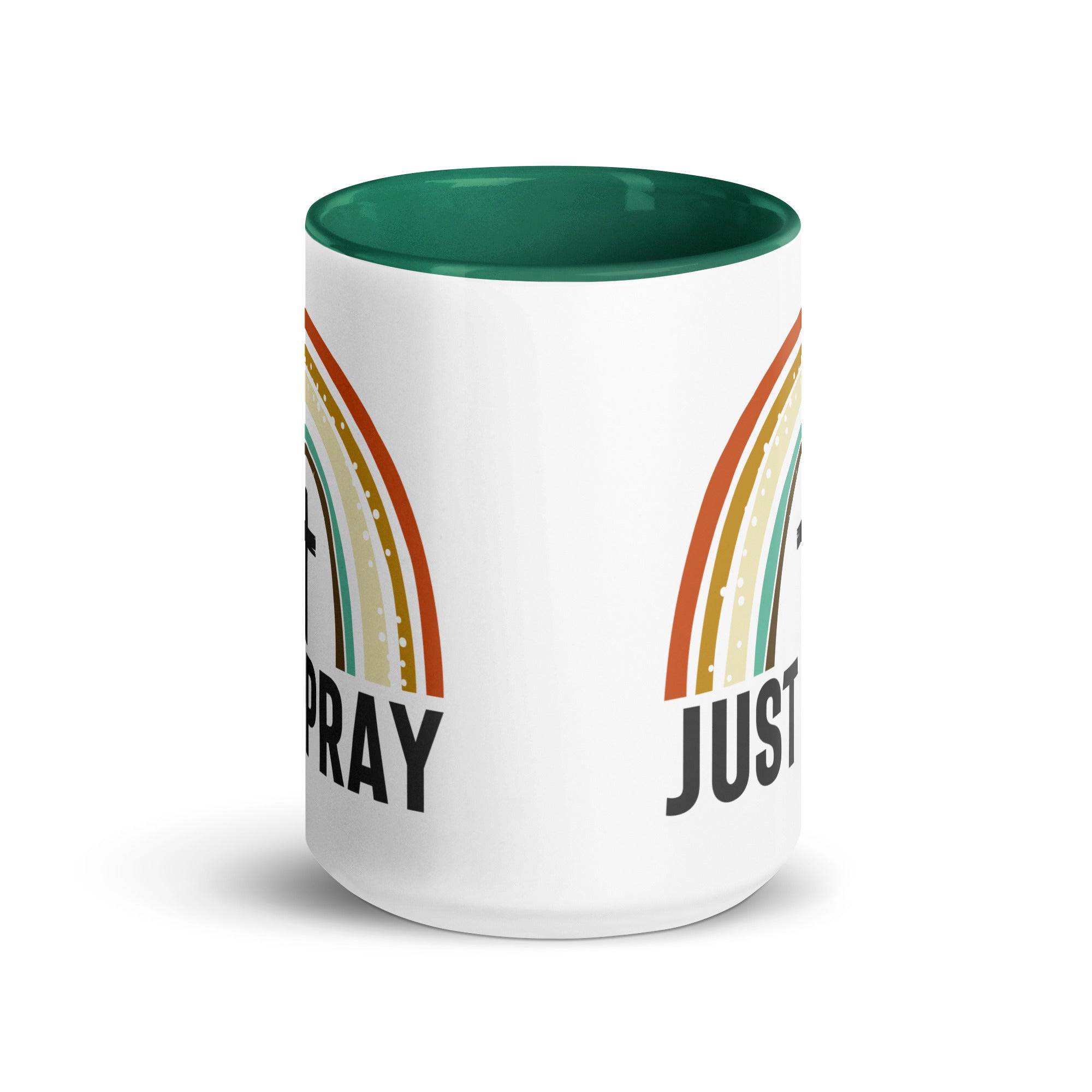 Just Pray Rainbow 15 oz Mug with Color Inside - Black, Red, or Green - Jesus Passion Apparel