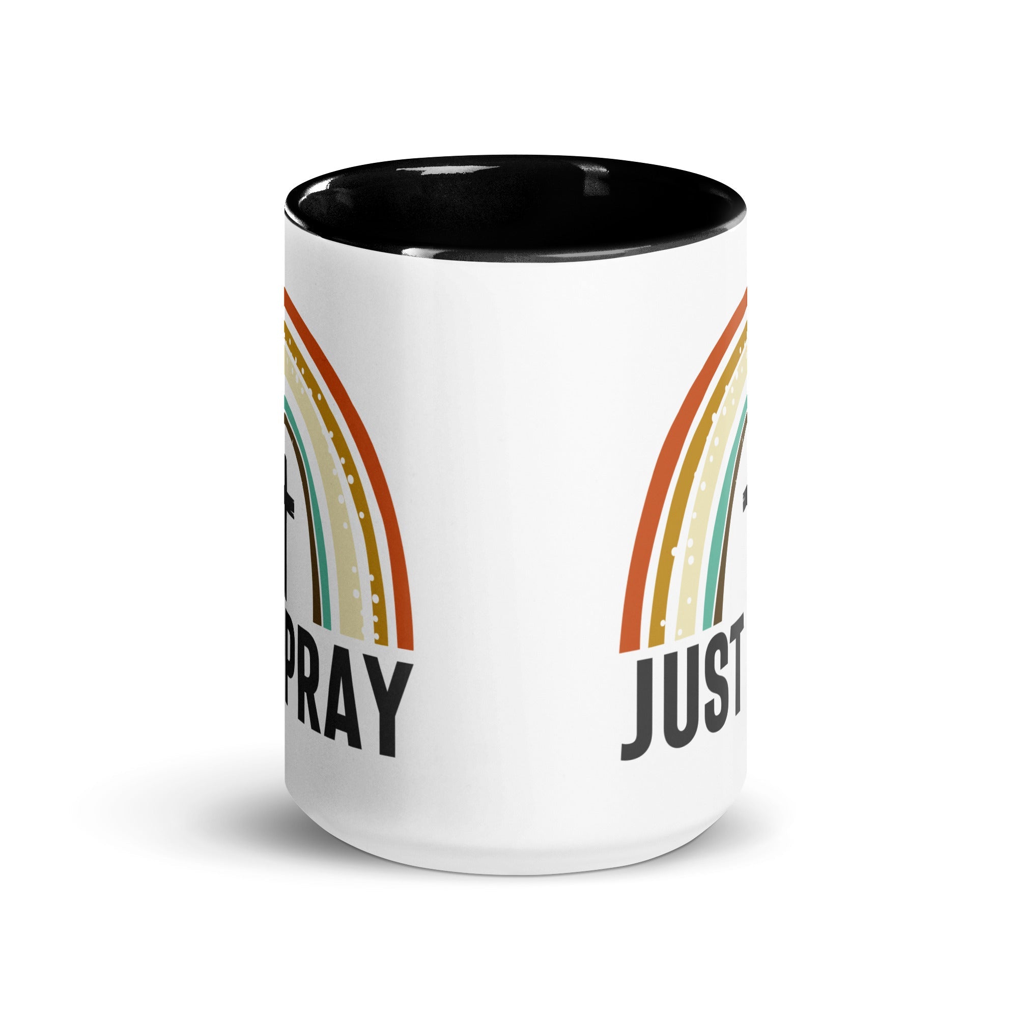 Just Pray Rainbow 15 oz Mug with Color Inside - Black, Red, or Green - Jesus Passion Apparel