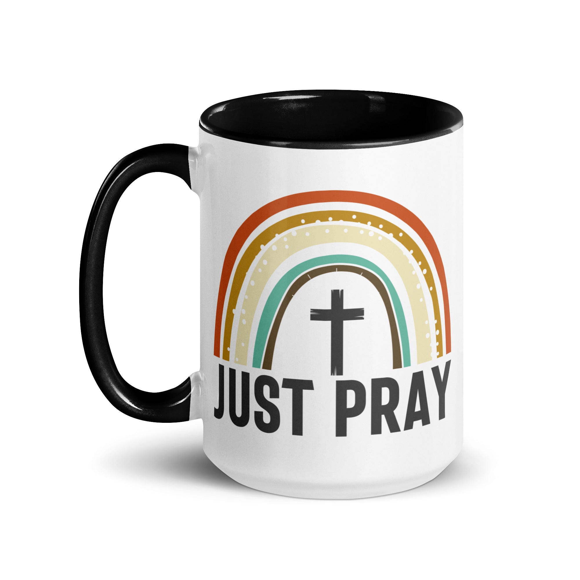 Just Pray Rainbow 15 oz Mug with Color Inside - Black, Red, or Green - Jesus Passion Apparel