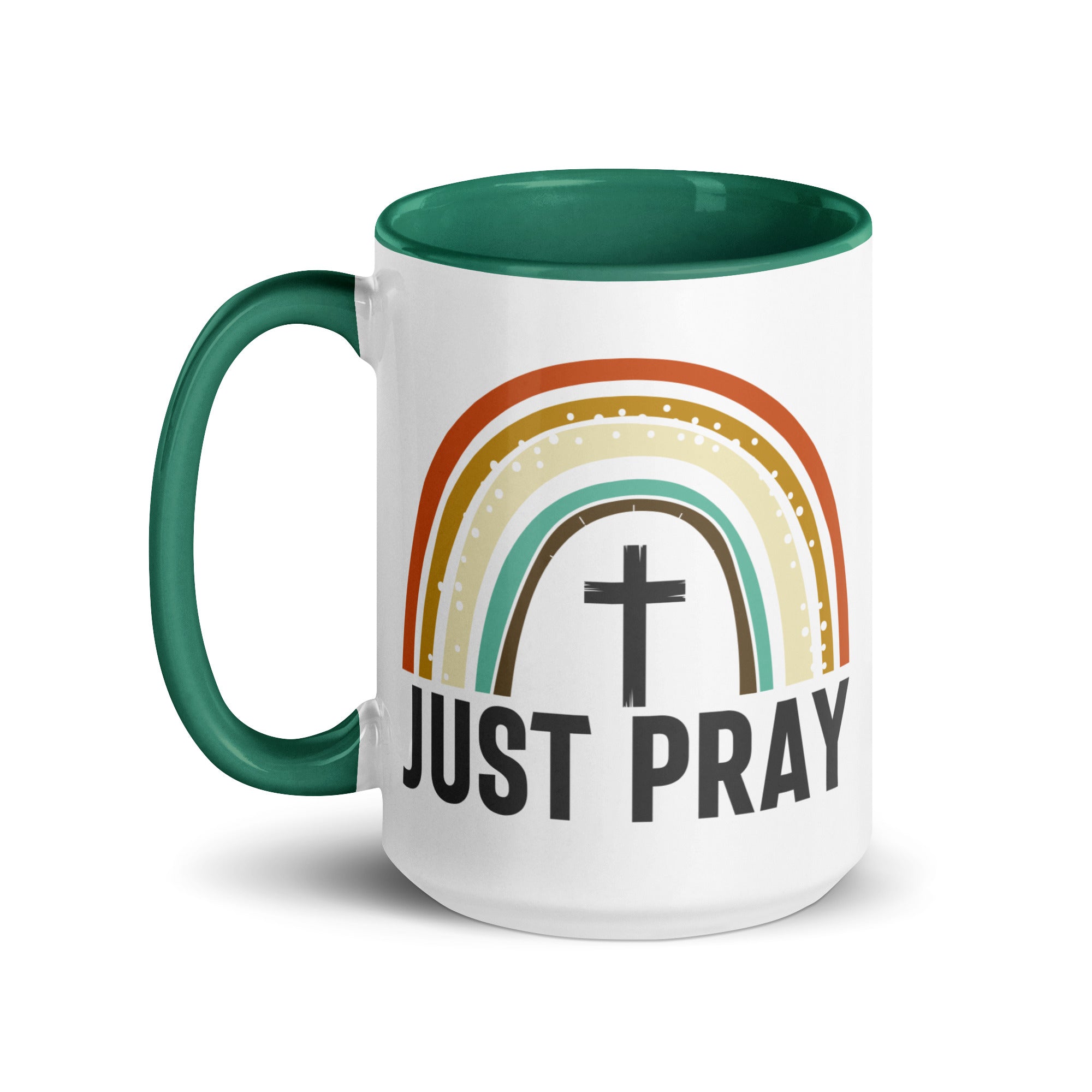 Just Pray Rainbow 15 oz Mug with Color Inside - Black, Red, or Green - Jesus Passion Apparel