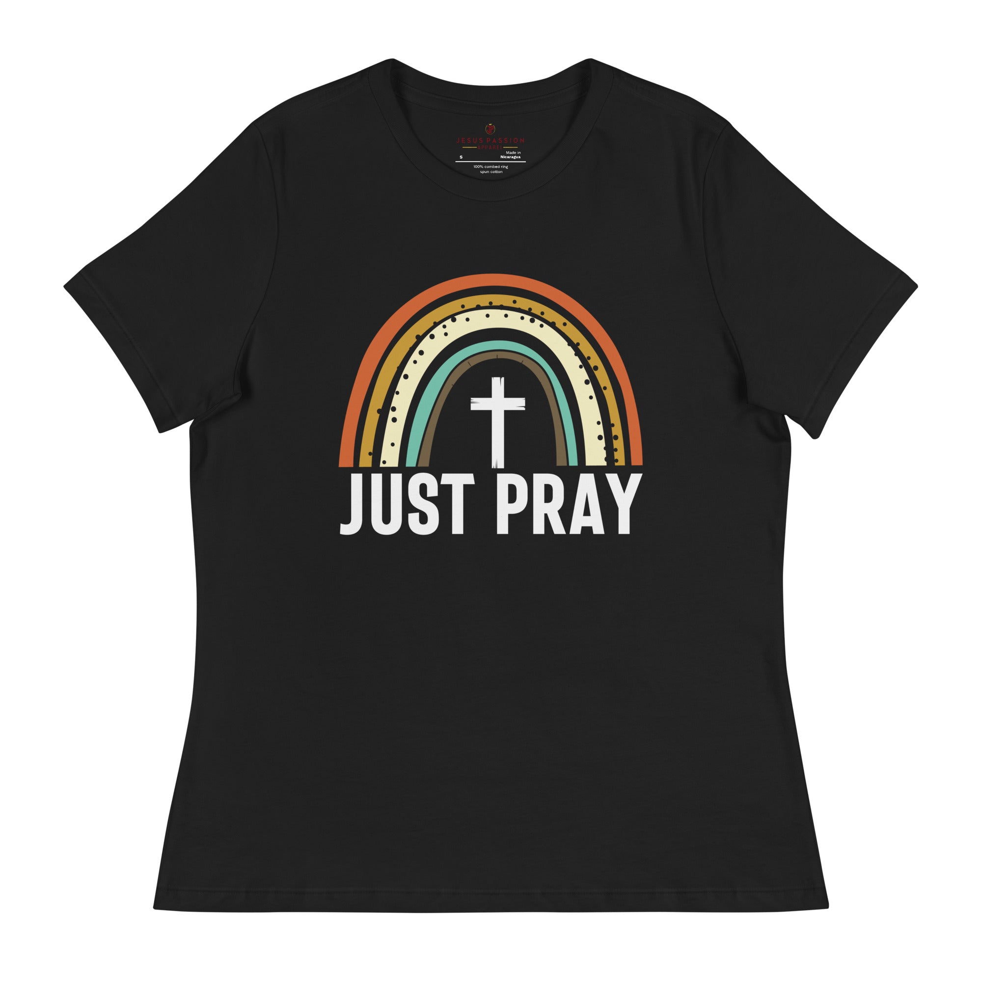 Just Pray Rainbow Jersey Short Sleeve T-Shirt - Matching Tote Available - Jesus Passion Apparel