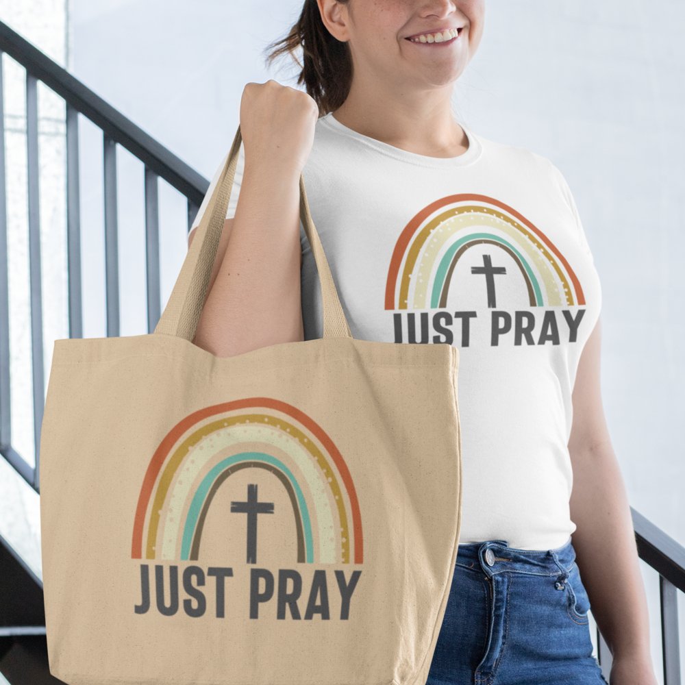 Just Pray Rainbow Jersey Short Sleeve T-Shirt - Matching Tote Available - Jesus Passion Apparel