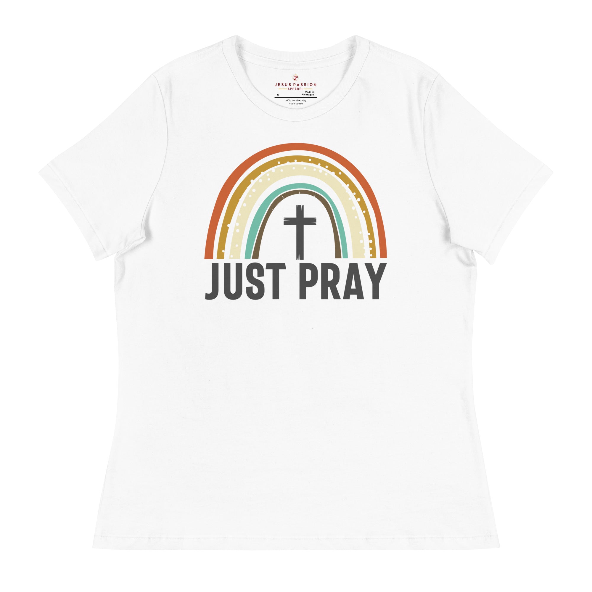 Just Pray Rainbow Jersey Short Sleeve T-Shirt - Matching Tote Available - Jesus Passion Apparel