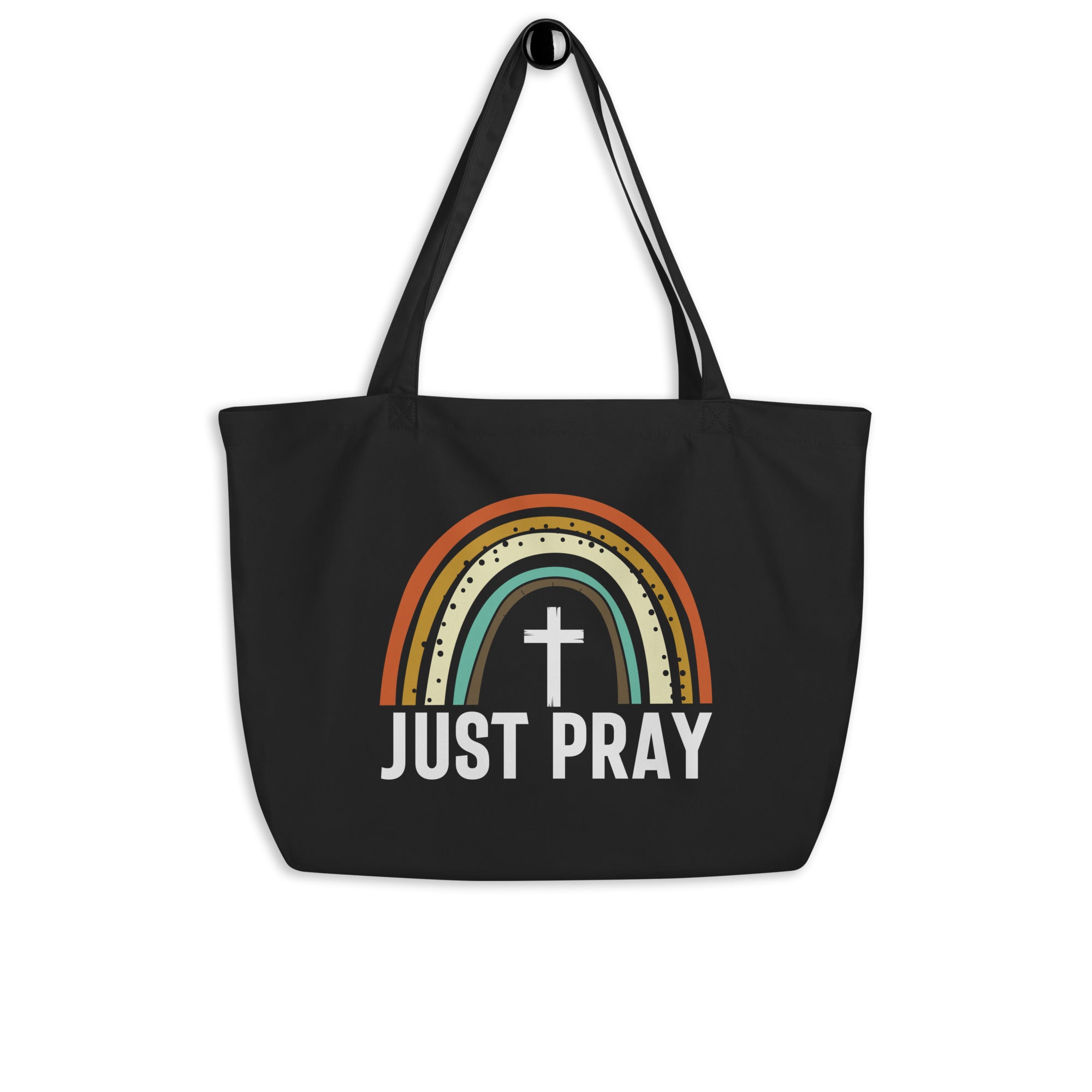 Just Pray Rainbow Large Organic Tote Bag - Design on Both Sides - Jesus Passion Apparel