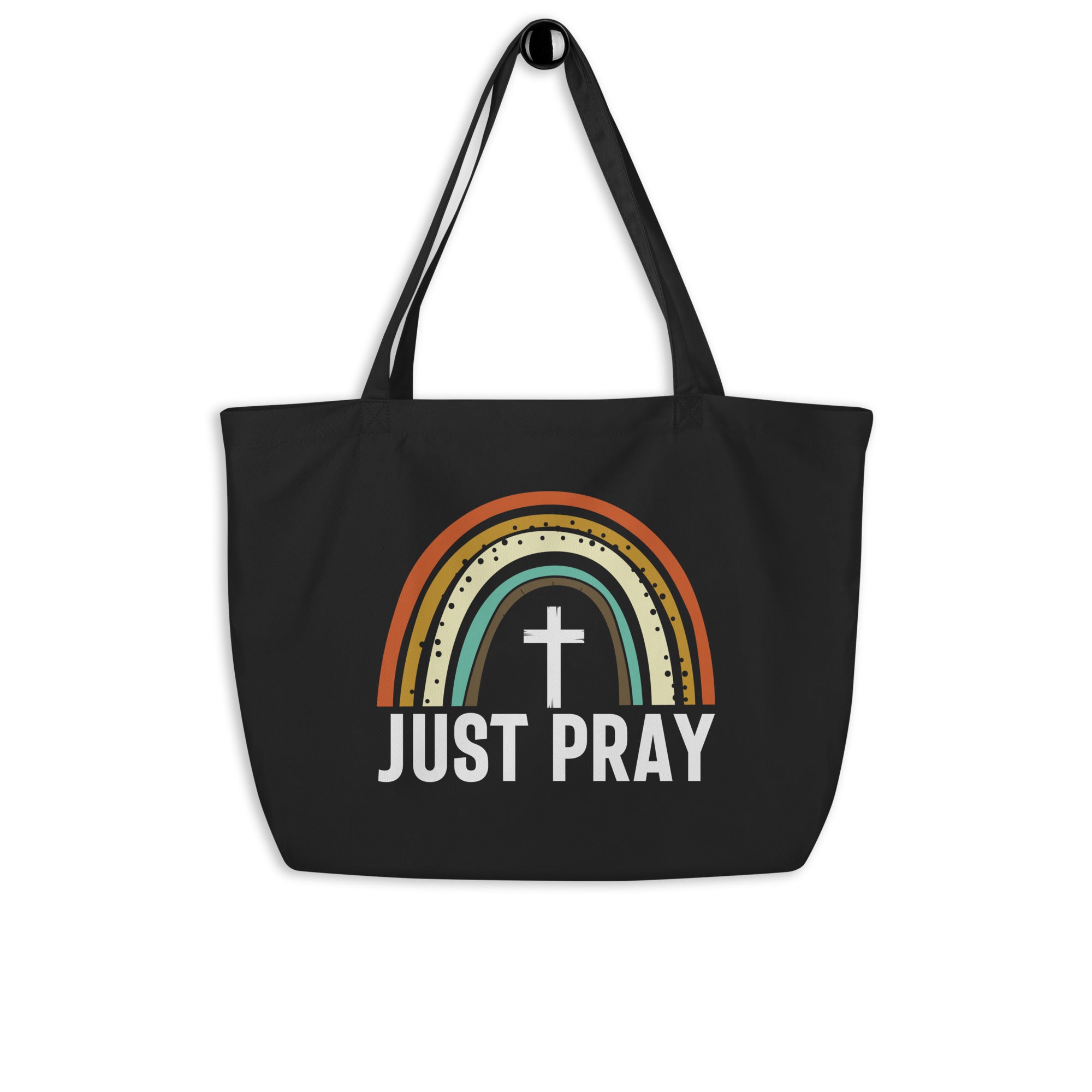 Just Pray Rainbow Large Organic Tote Bag - Design on Both Sides - Jesus Passion Apparel