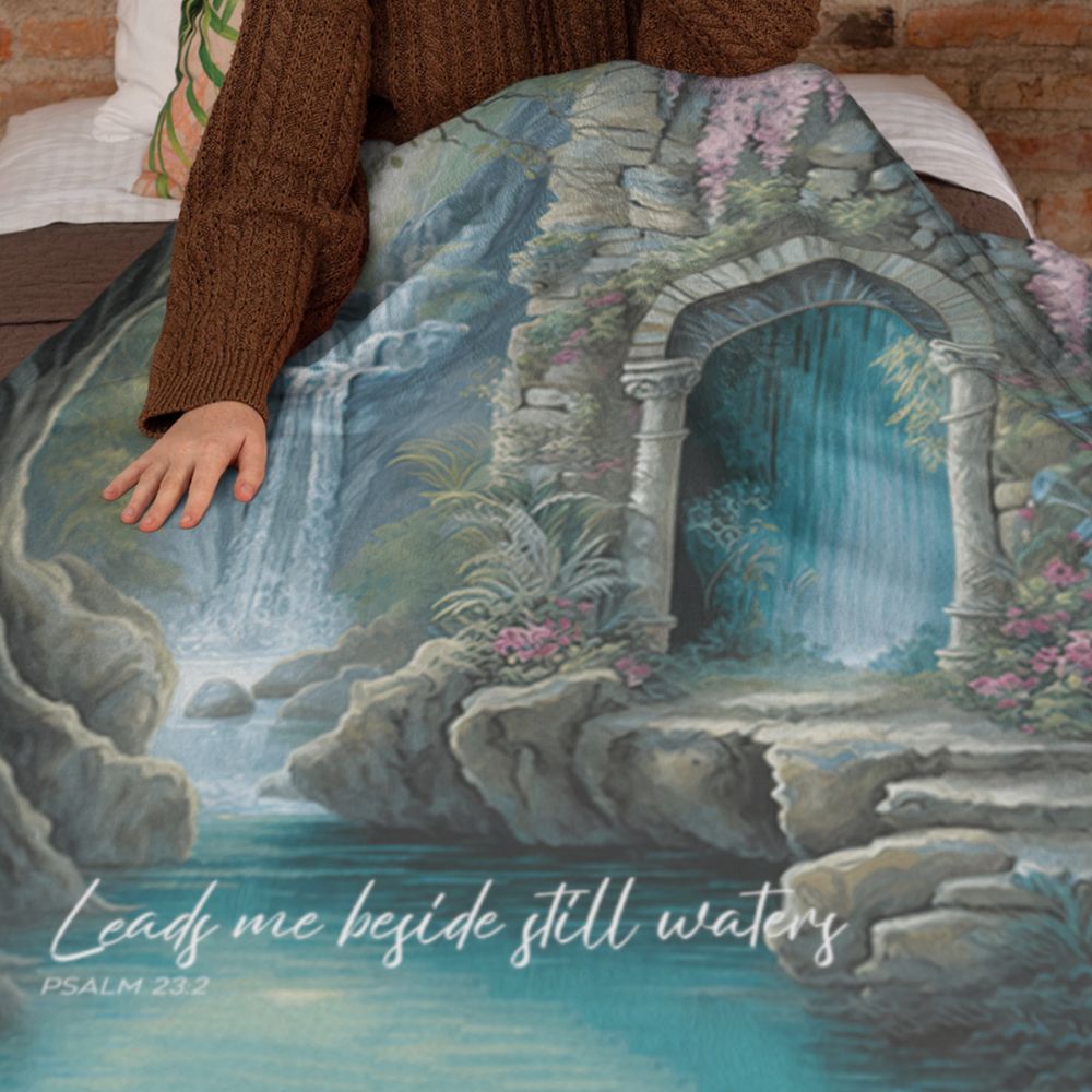 Leads Me Beside Still Waters Throw Blanket - 2 Sizes - Jesus Passion Apparel