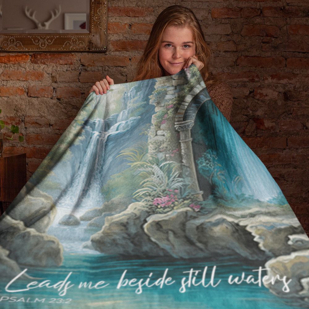 Leads Me Beside Still Waters Throw Blanket - 2 Sizes - Jesus Passion Apparel