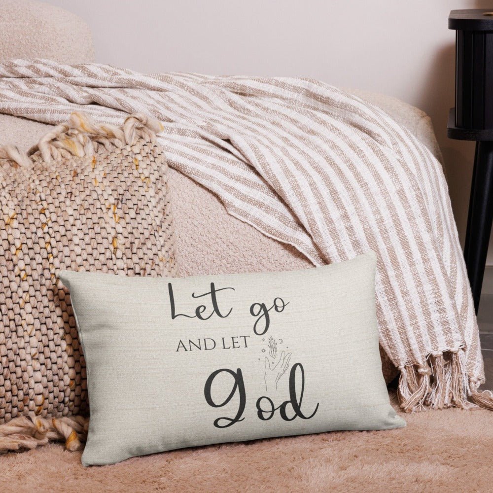 Let Go and Let God Script with Natural Linen Design Premium Pillows - Jesus Passion Apparel