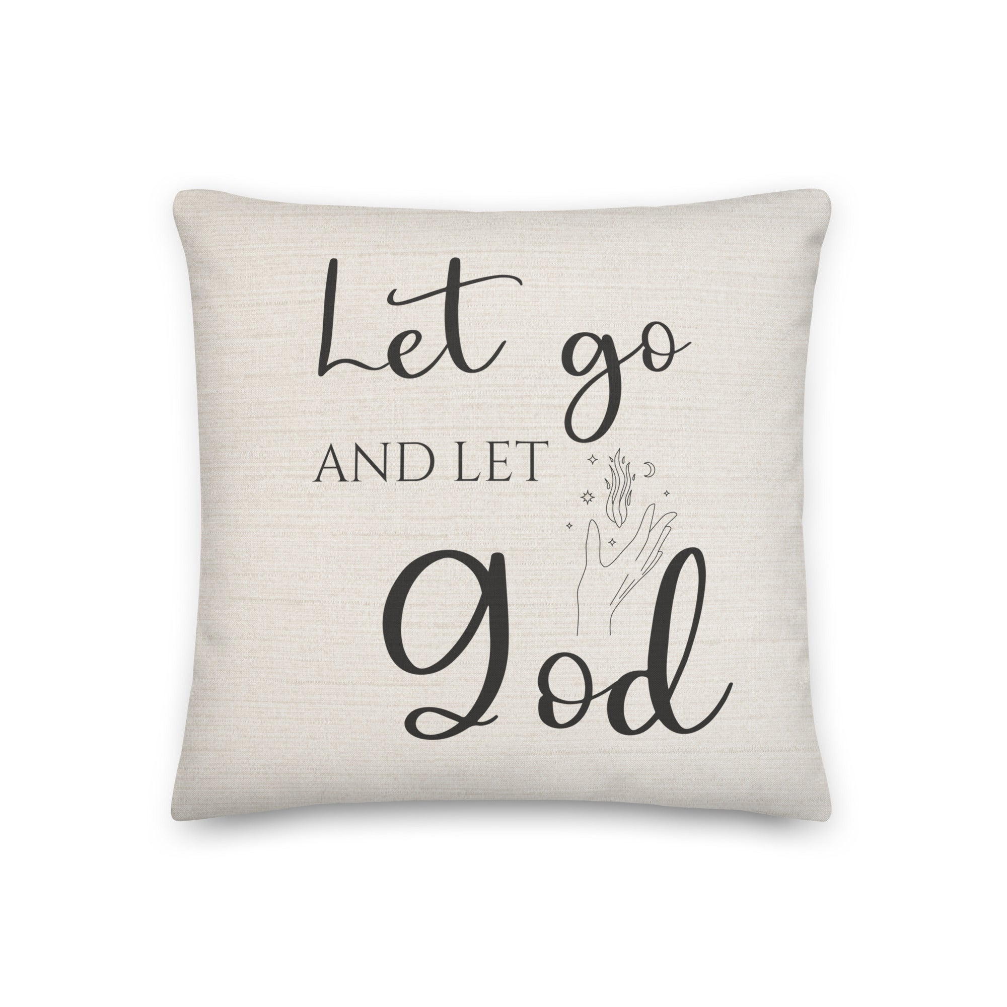 Let Go and Let God Script with Natural Linen Design Premium Pillows - Jesus Passion Apparel