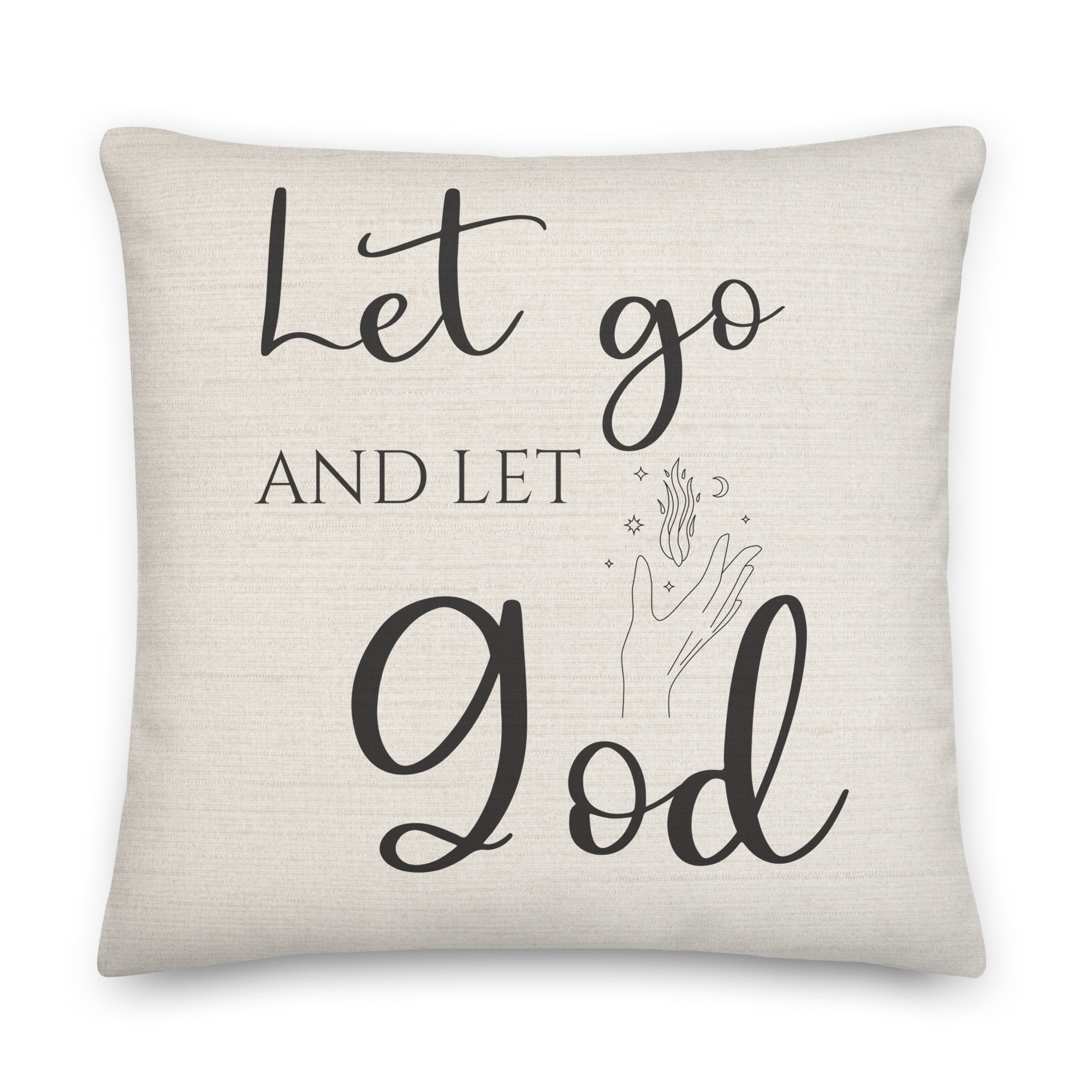 Let Go and Let God Script with Natural Linen Design Premium Pillows - Jesus Passion Apparel