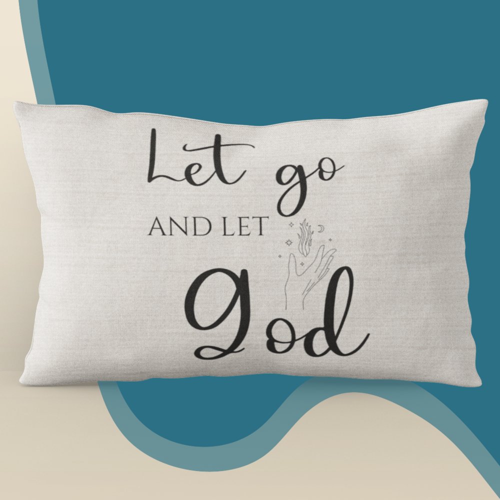 Let Go and Let God Script with Natural Linen Design Premium Pillows - Jesus Passion Apparel