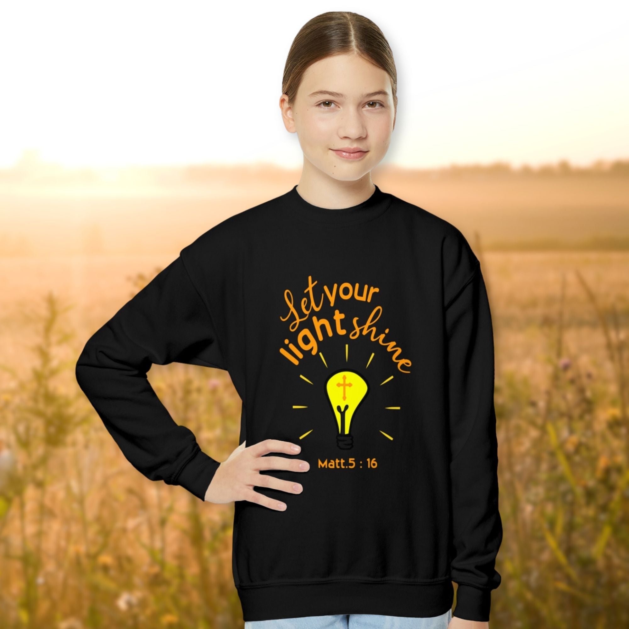 Let Your Light Shine Lightbulb Youth Unisex Crewneck Sweatshirt - Jesus Passion Apparel